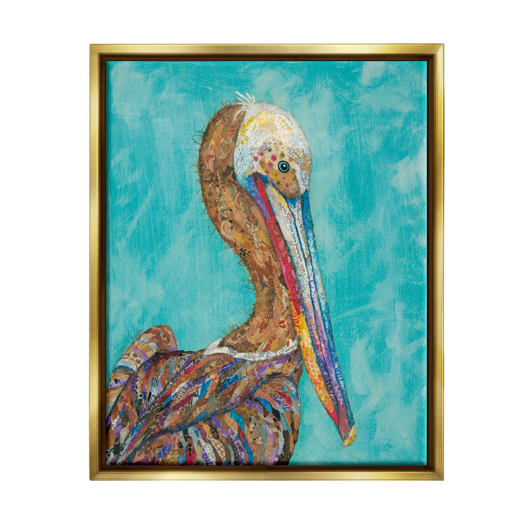 Stupell Industries Beautiful Pelican Bird Vivid Patterns Framed Floater Canvas Wall Art