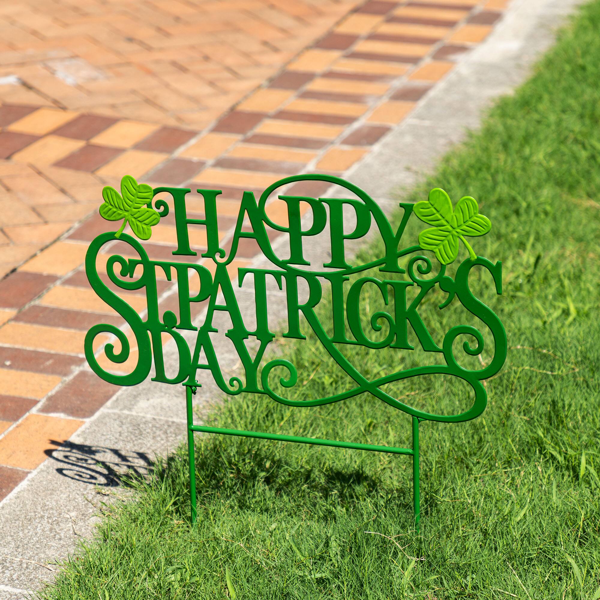 Glitzhome® 23.25" Metal Happy St. Patrick's Day Yard Stake