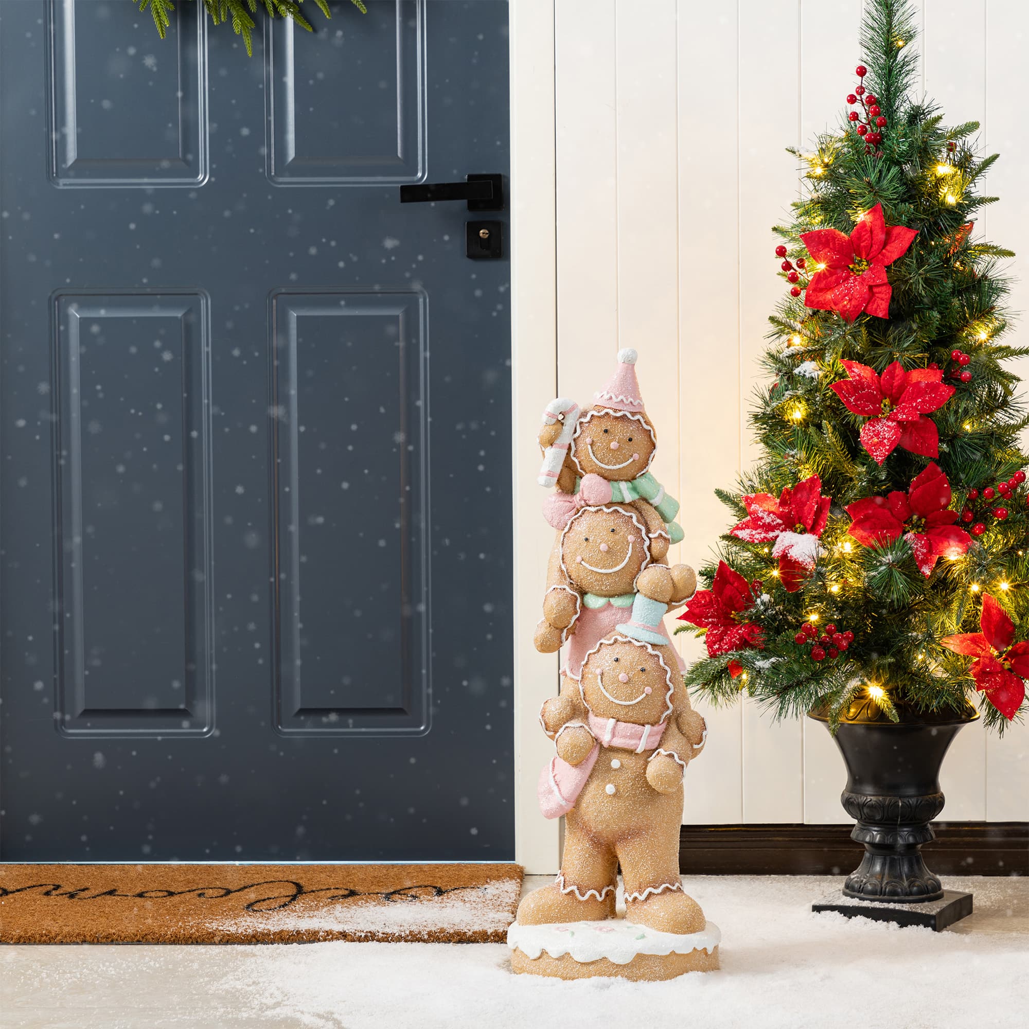 Glitzhome&#xAE; 29.25&#x22; Christmas Macaron Resin Stacked Gingerbread Man Porch Decor