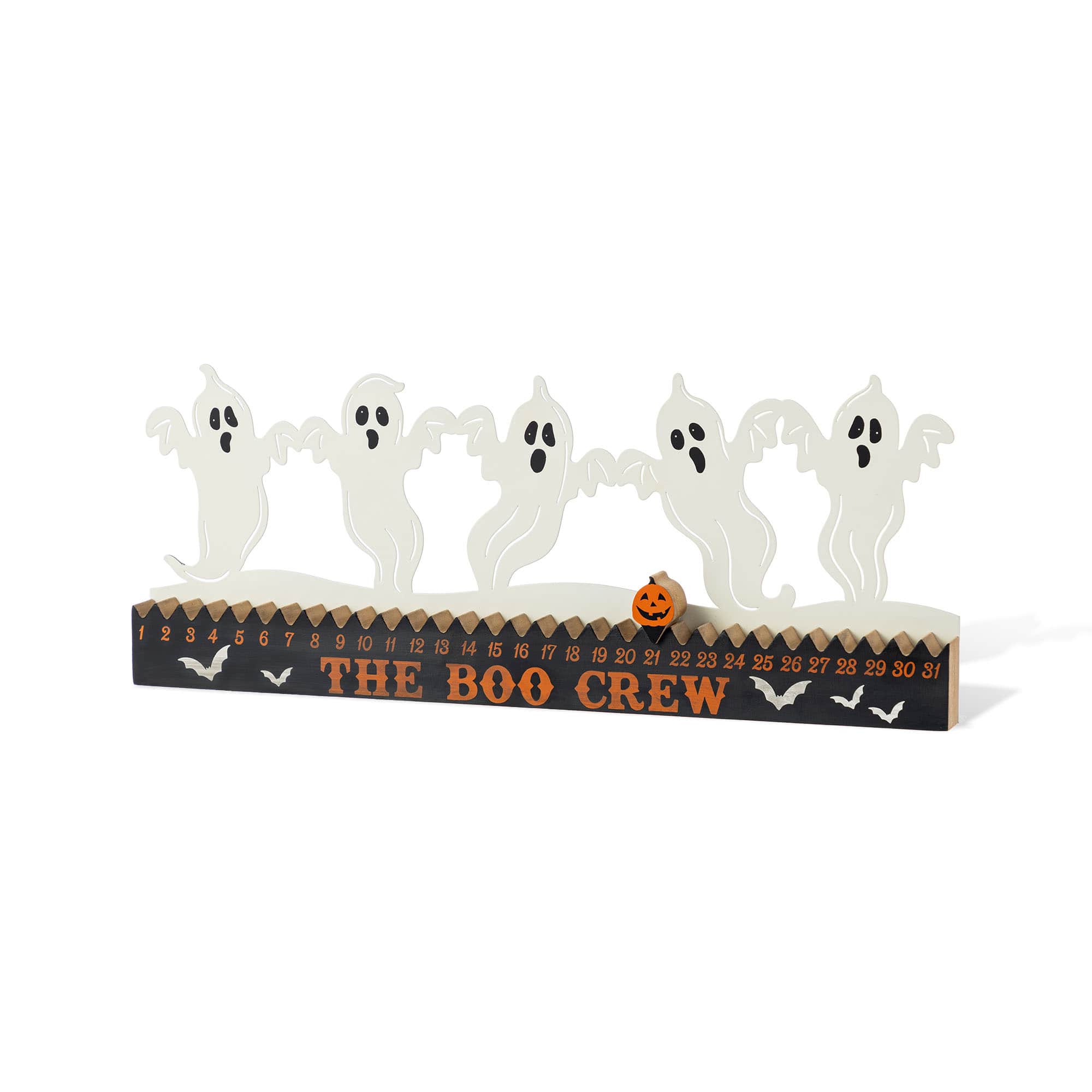 Glitzhome&#xAE; 18&#x22;L Halloween Wooden &#x26; Metal White Ghost Silhouette Countdown Table Sign