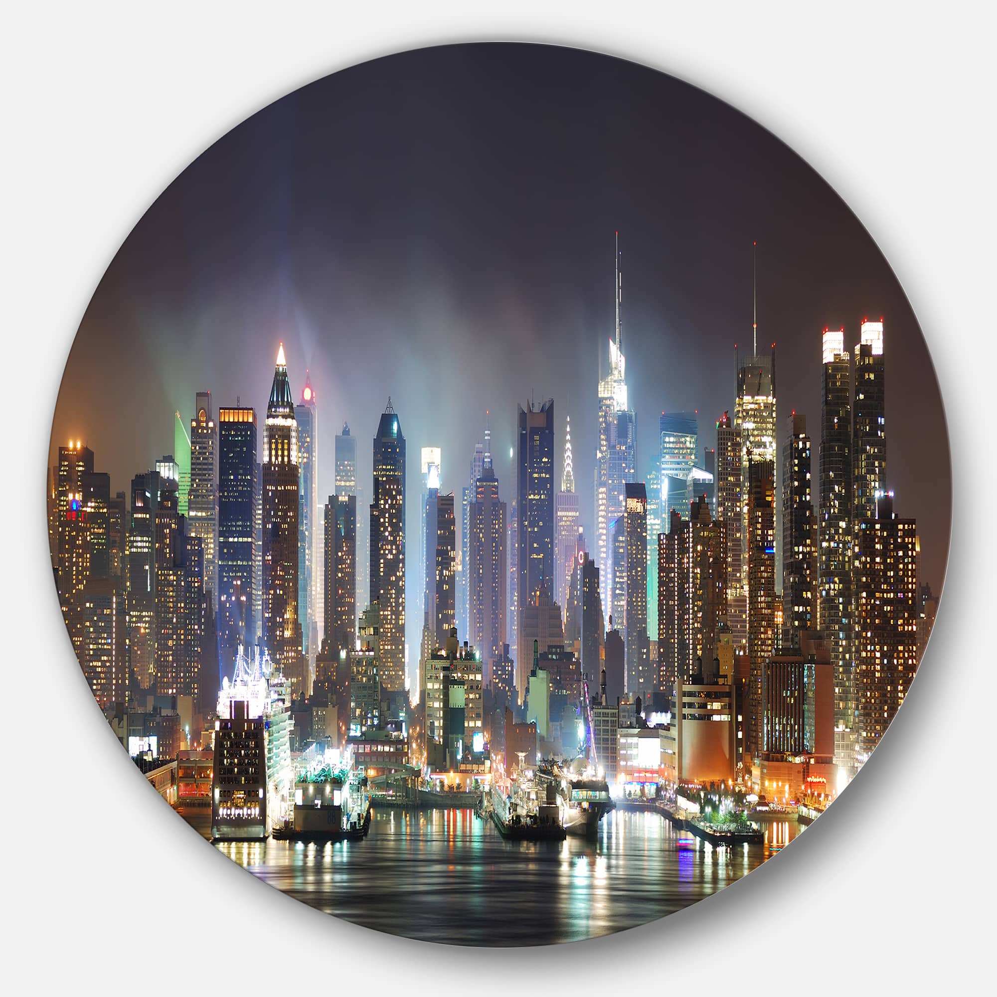 Designart - New York Times Square in Blue Light' Ultra Glossy Cityscape Circle Wall Art