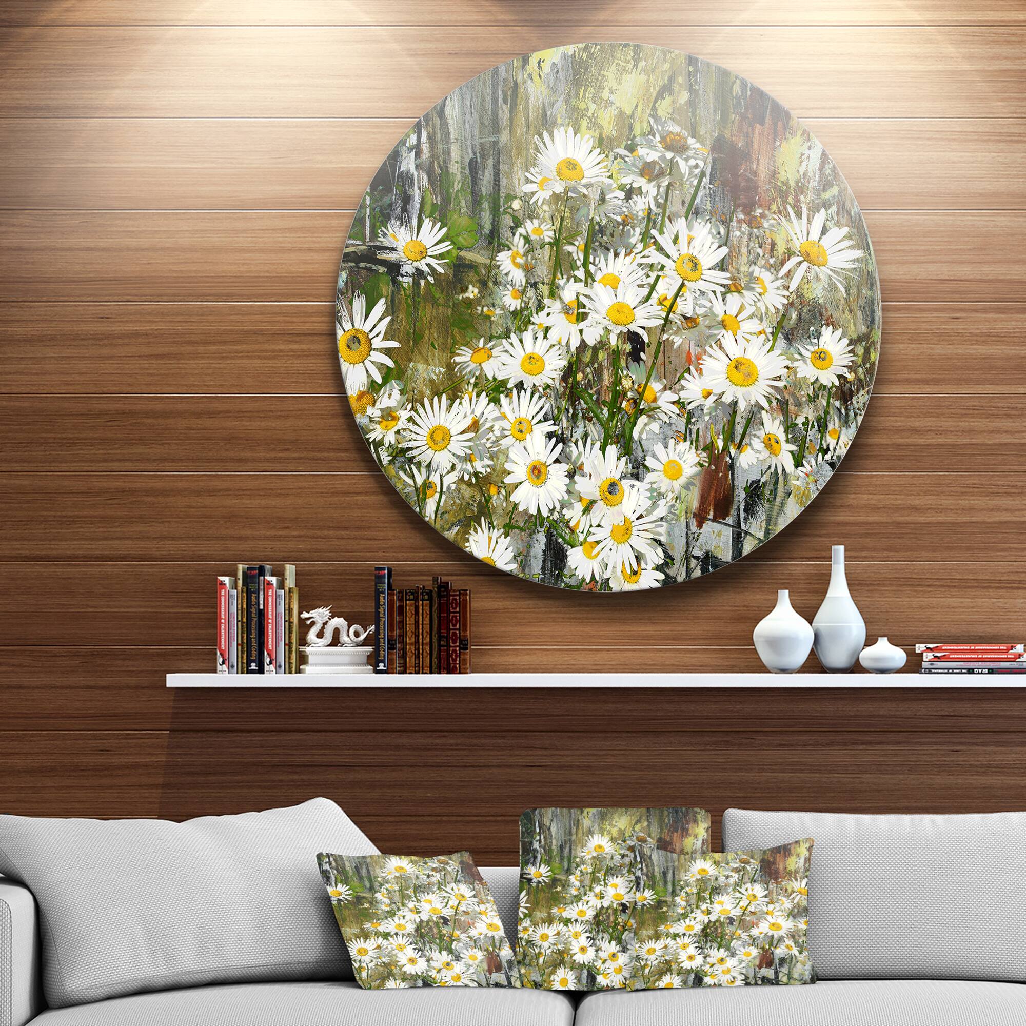 Designart - Daisies Flowers Under the Window&#x27; Floral Metal Circle Wall Art