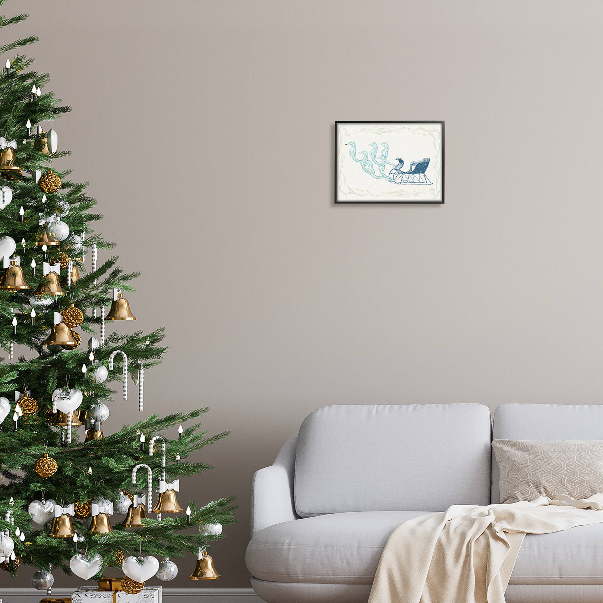 Stupell Industries Seahorse Santa Sled Nautical Christmas Framed Giclee Art