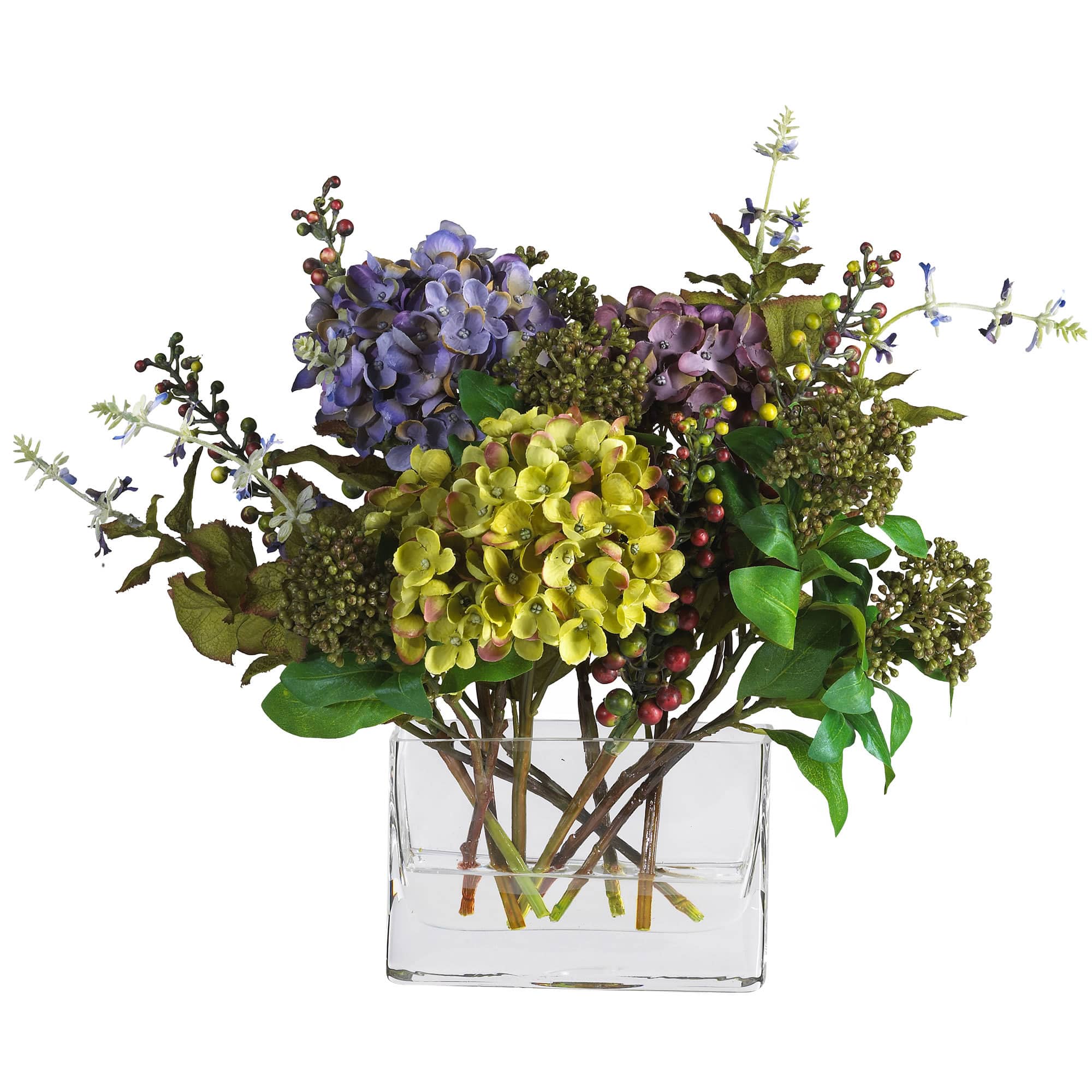12" Mixed Hydrangea Arrangement in Rectangle Vase