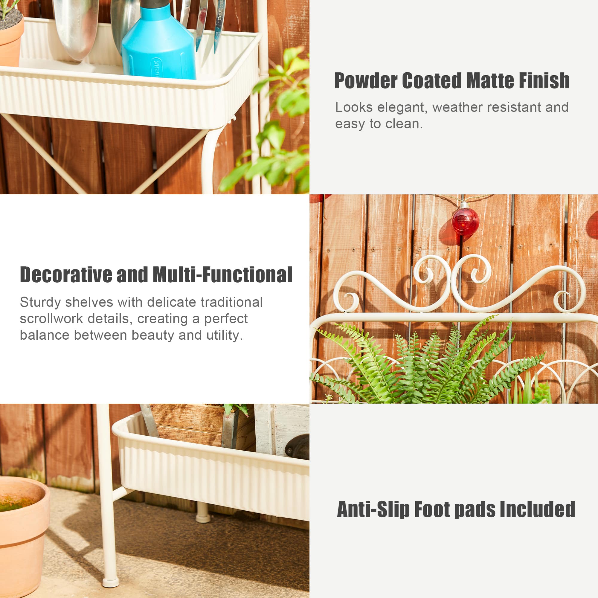 Glitzhome&#xAE; 68&#x22; 3-Tier White Metal Shelf Planter Stand
