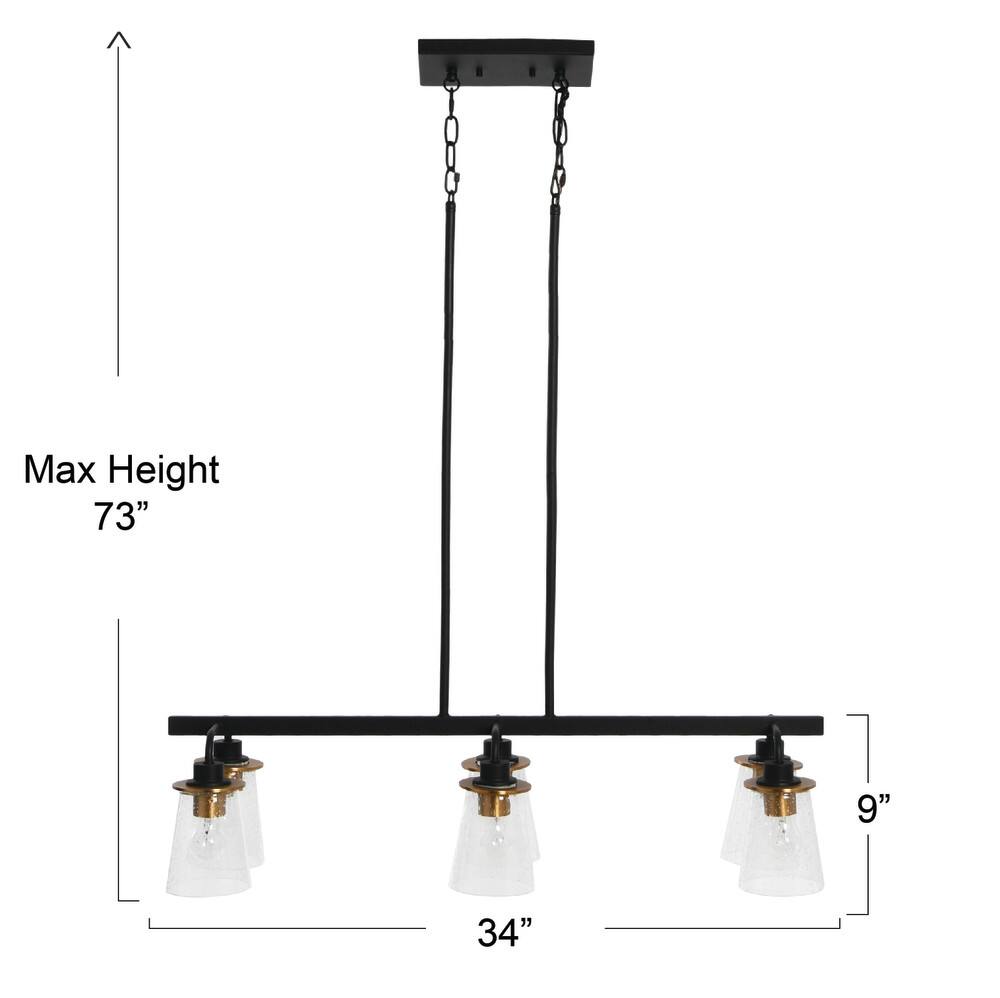 Hello Honey® Robert Stevenson Lighting Jameson Metal & Seedy Glass 6-Light Linear Chandelier