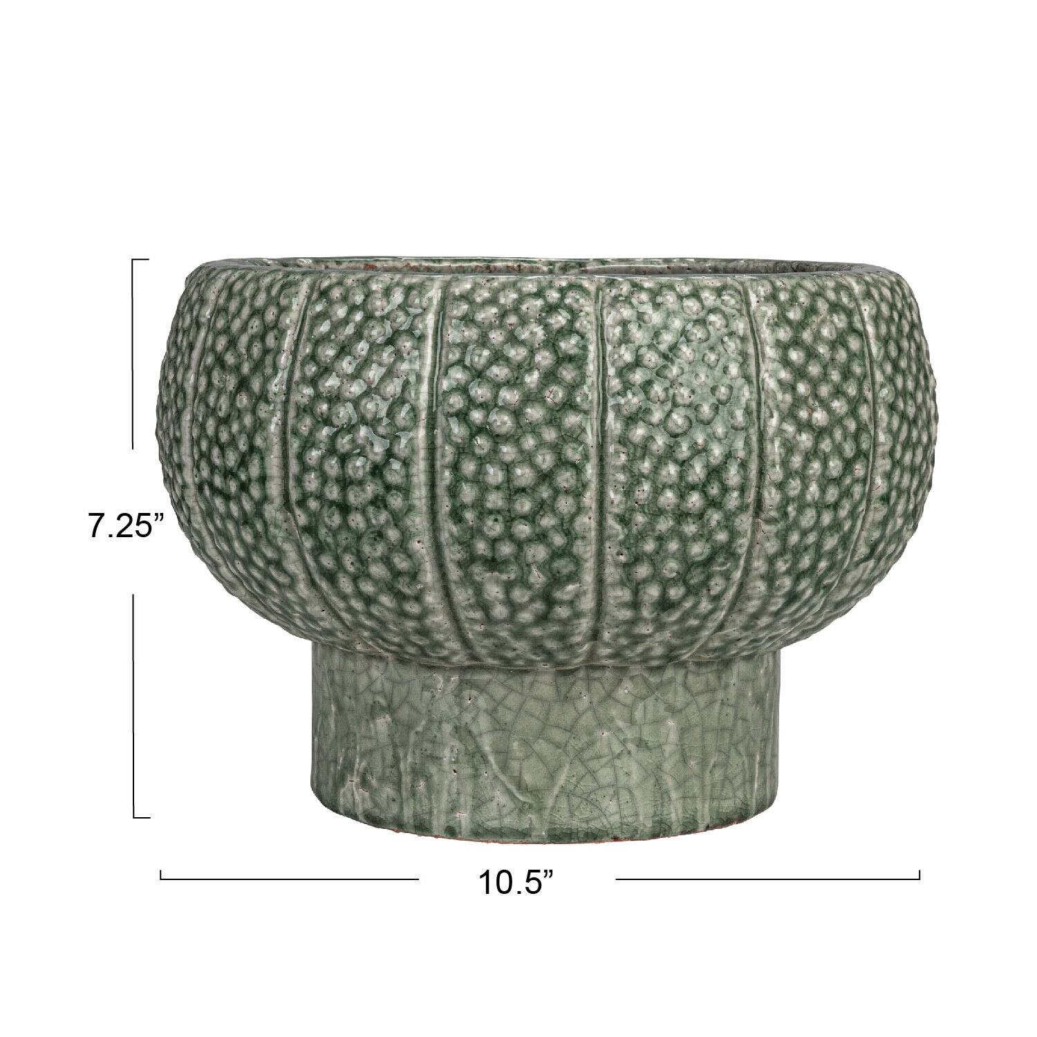 Hello Honey® 10.5" Green Dot Pattern Crackle Glaze Embossed Terra Cotta Footed Vase Planter