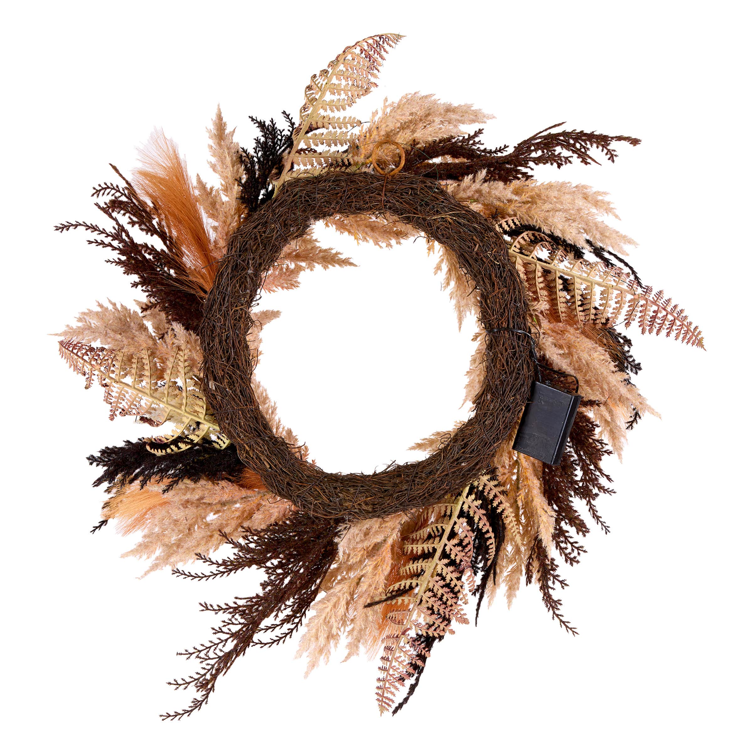 26&#x22; Coral Orange &#x26; Brown Pampas Pre-Lit LED Wreath