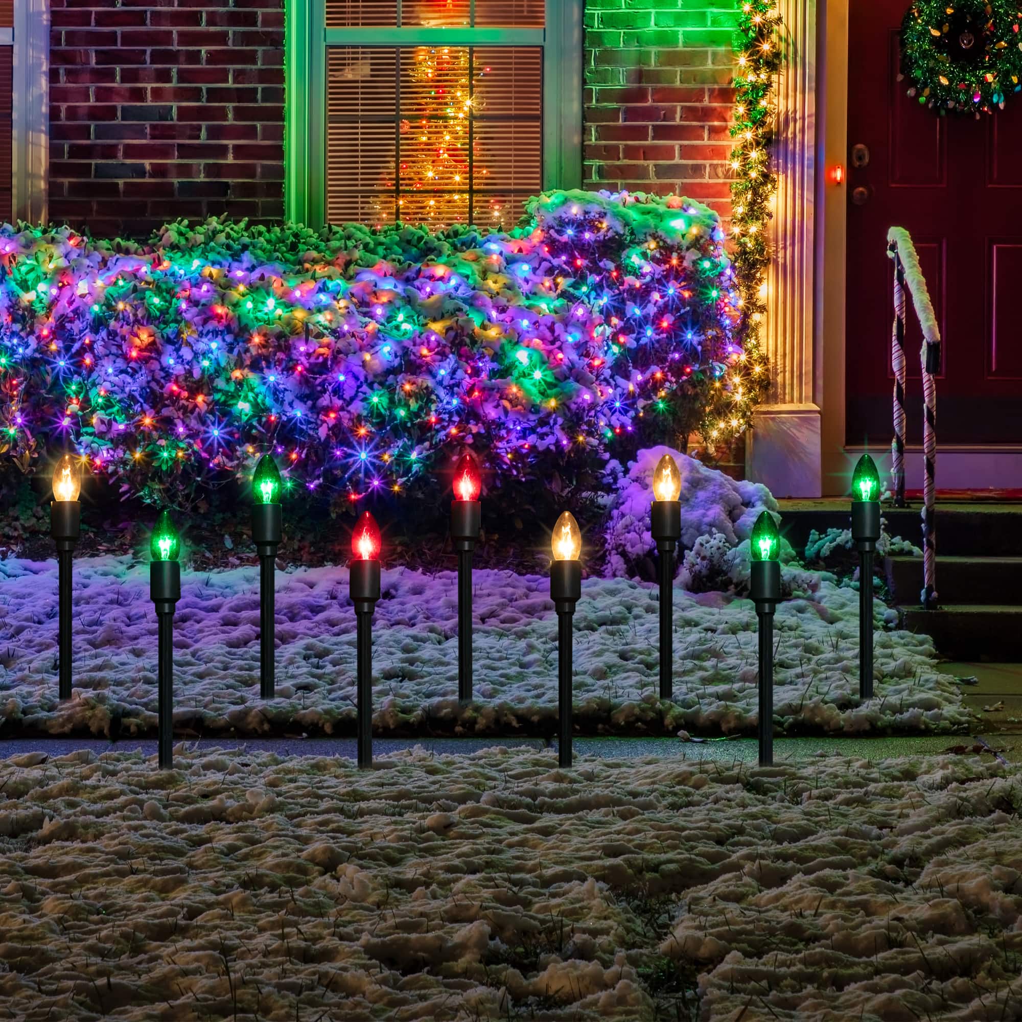 Set of 15 Lighted Red, Clear & Green C9 Christmas Pathway Marker Décor