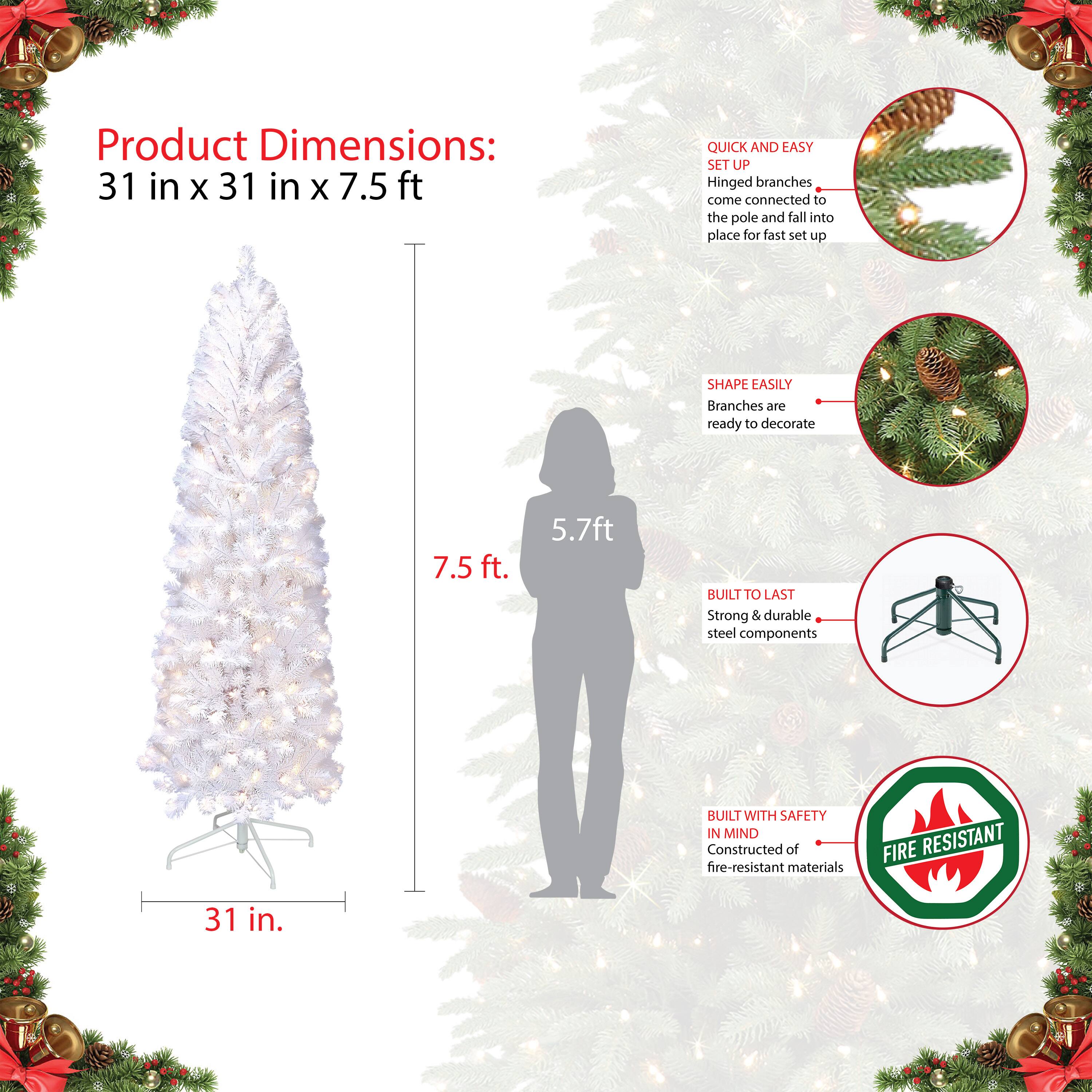 7.5ft. Pre-Lit White Pencil Northern Fir Artificial Christmas Tree, Clear Lights