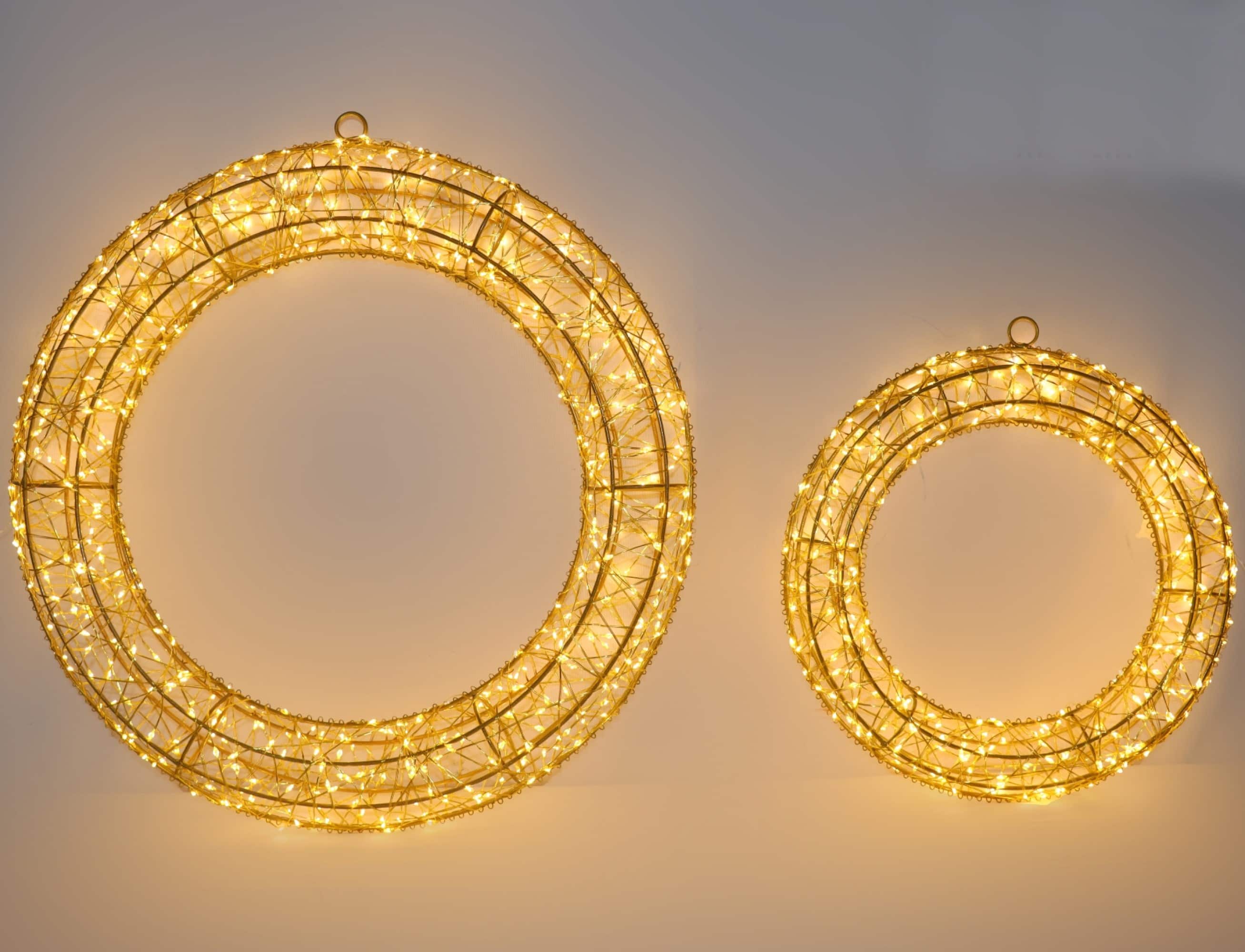 LED Lighted Hanging Christmas Wreath Decorations - 18&#x22; -  Set of 2 - Gold Lights
