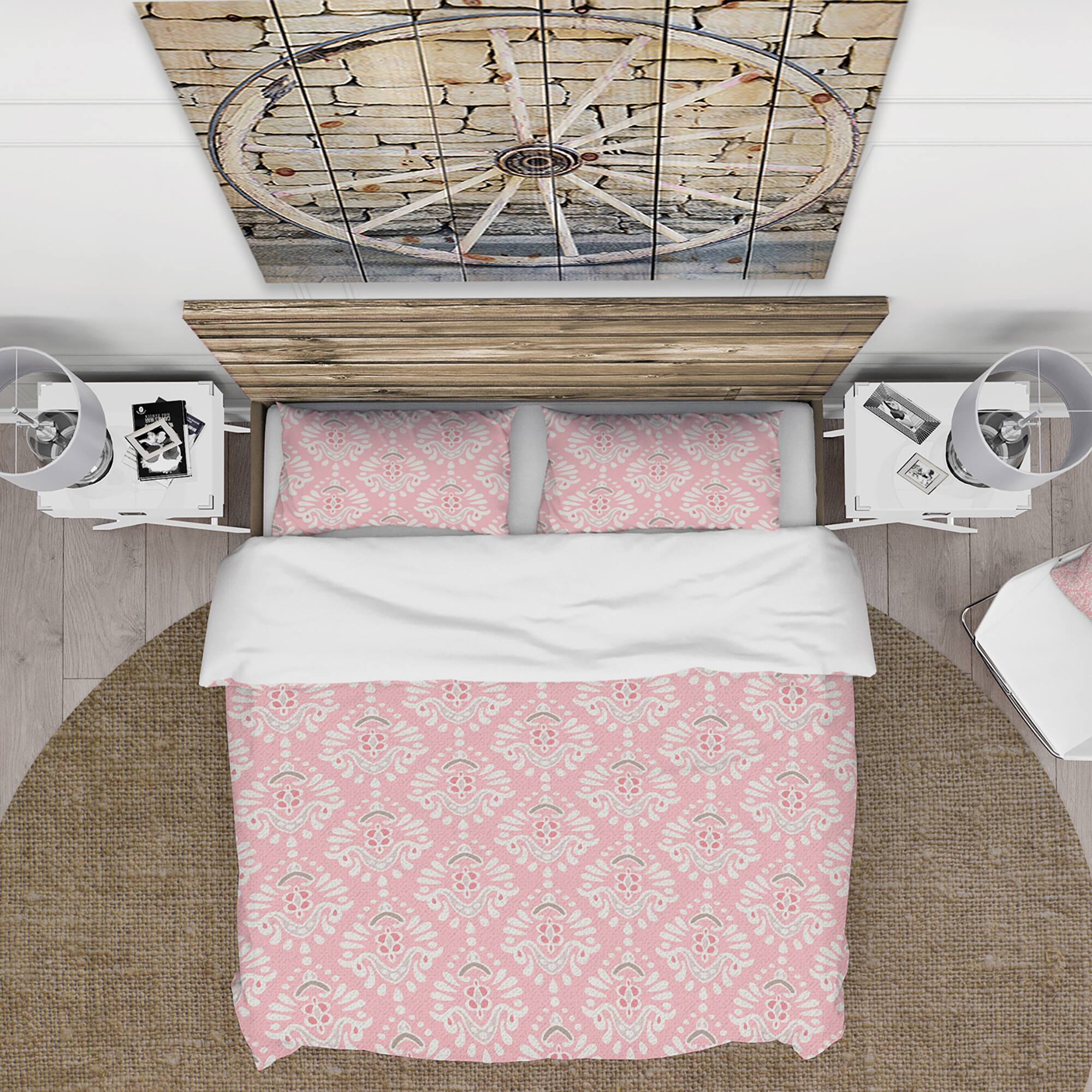Designart &#x27;Cute Pink Tiled Pattern&#x27; Rustic Bedding Set - Duvet Cover &#x26; Shams
