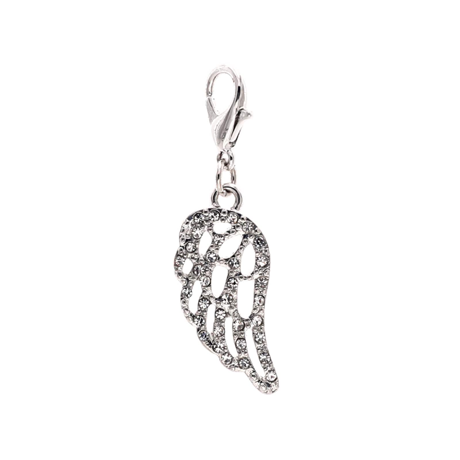 12 Pack: Charmalong™ Stone Pave Rhodium Wing Charm by Bead Landing™