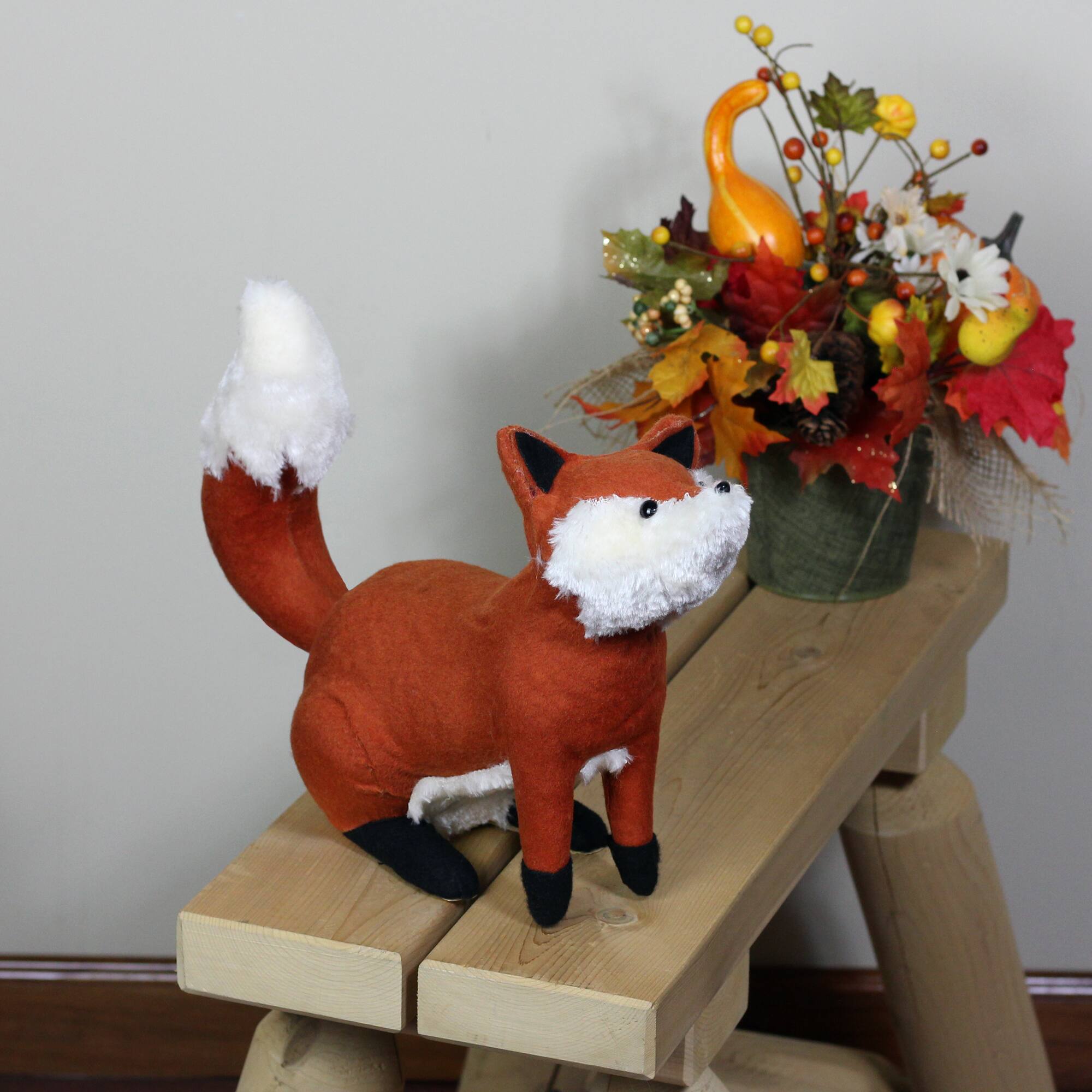 15.75&#x22; Orange Plush Sitting Fox Fall Tabletop D&#xE9;cor