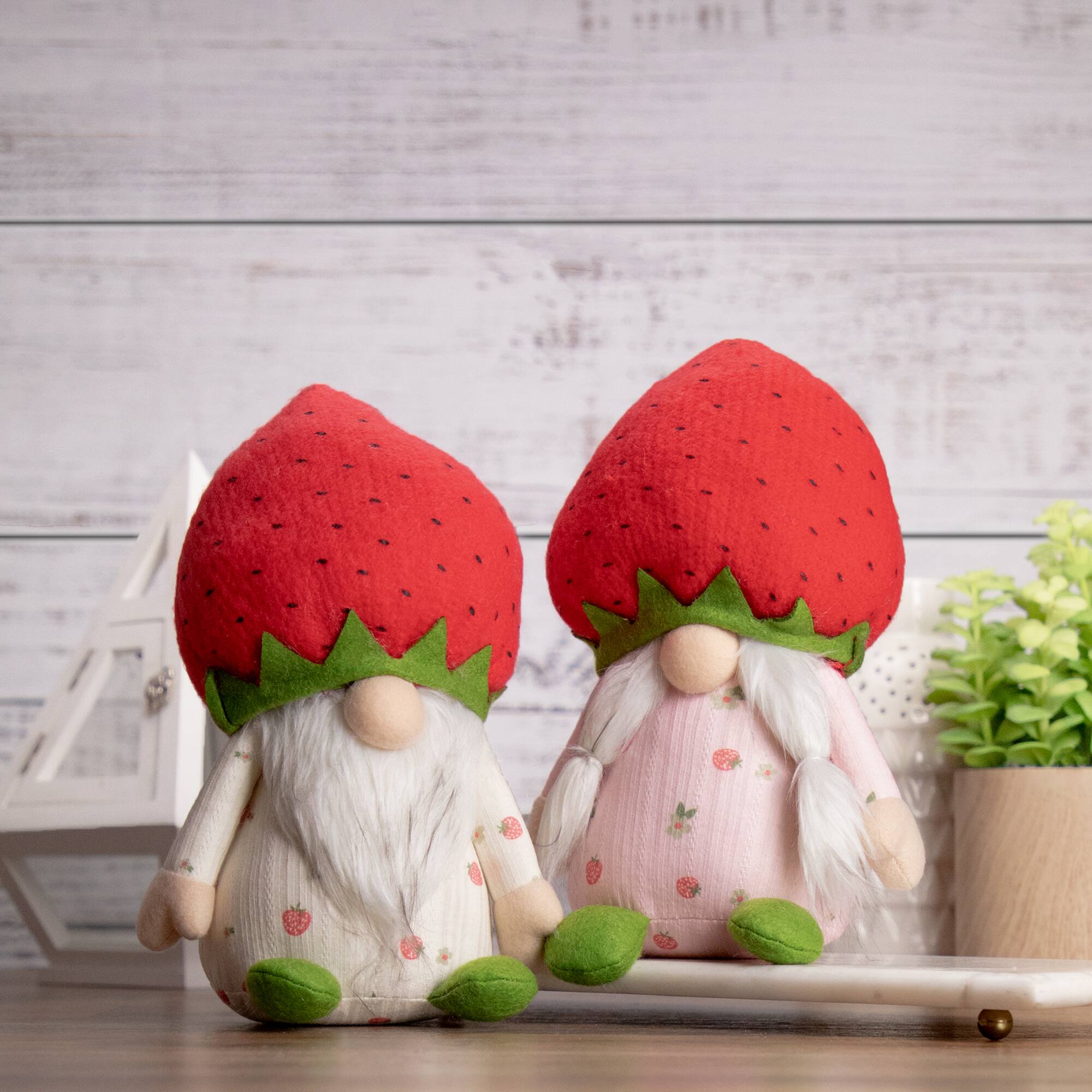 9.5" Green & Red Girl Springtime Strawberry Gnome