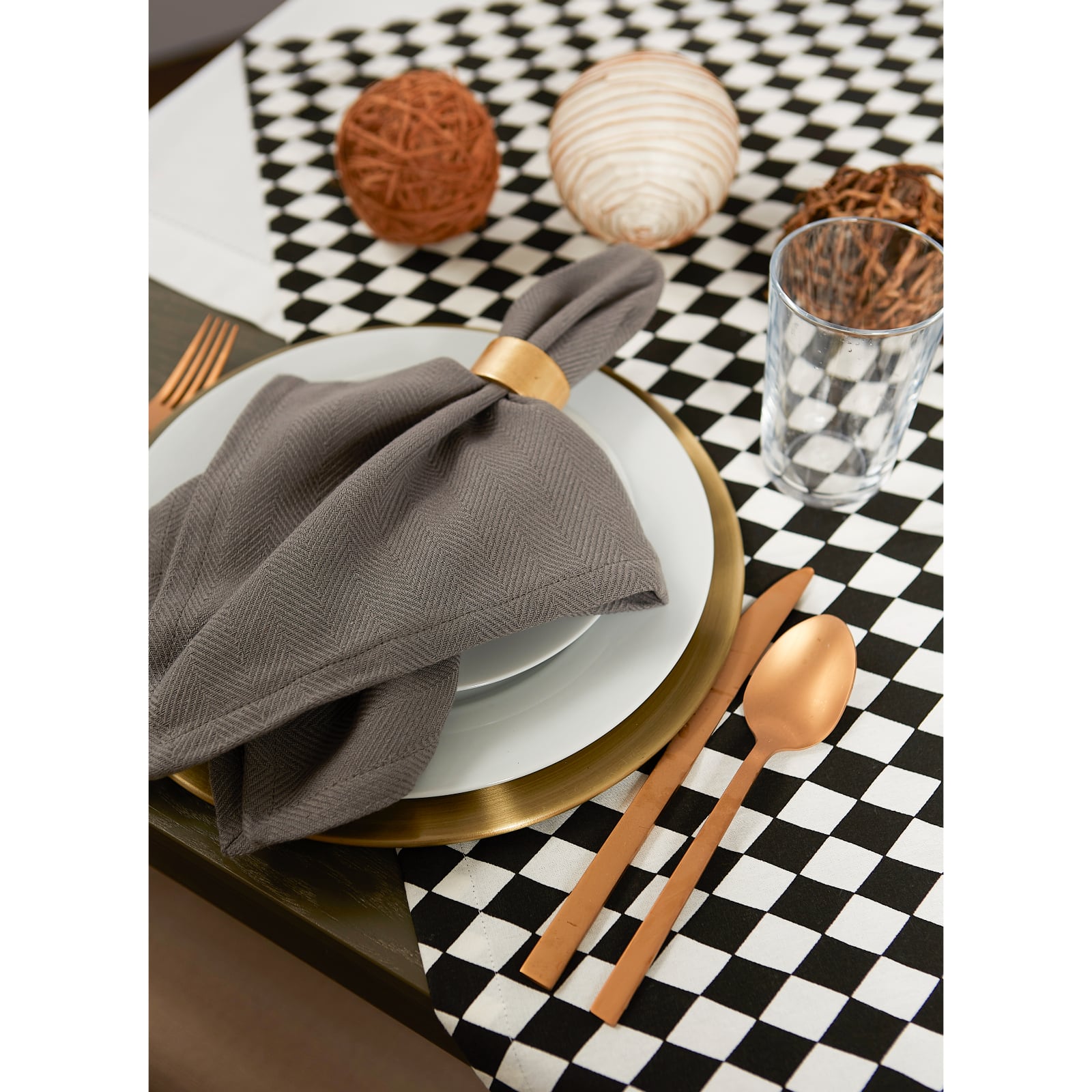Black and Cream Harlequin Print Table Topper 40" x 40"