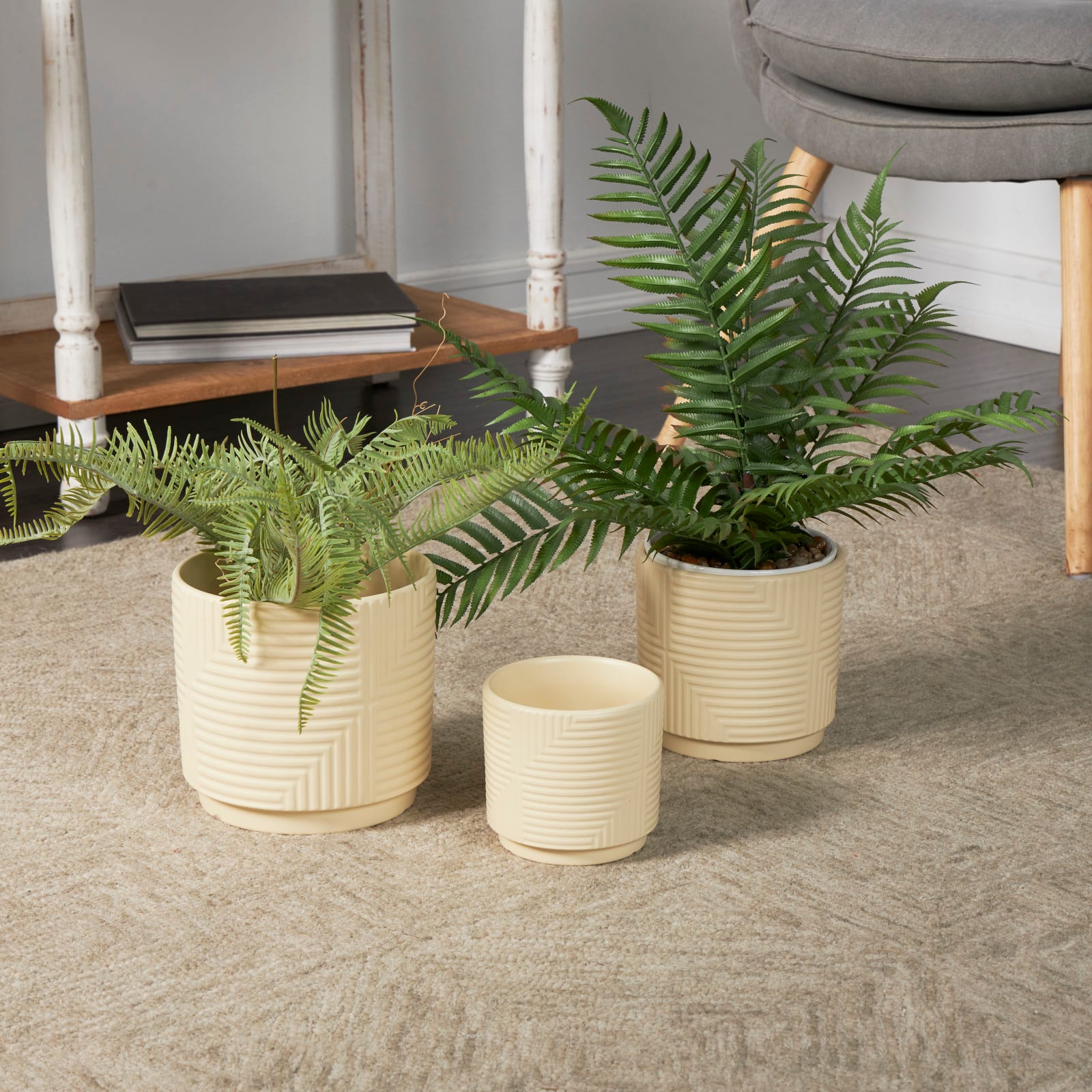 Cream Ceramic Geometric Planter Set