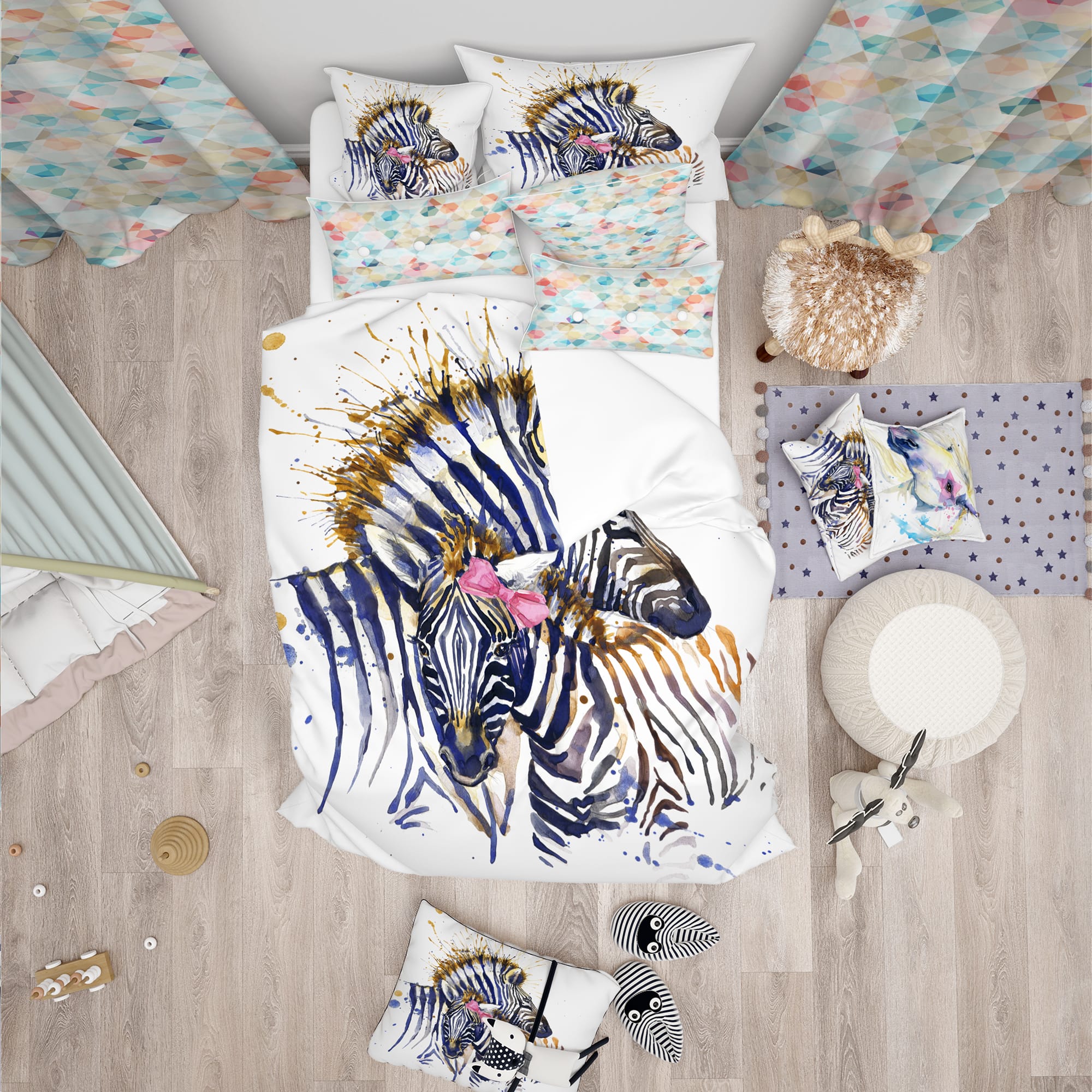 Designart &#x27;Zebra Watercolor Leftwards - Modern Duvet Cover Set