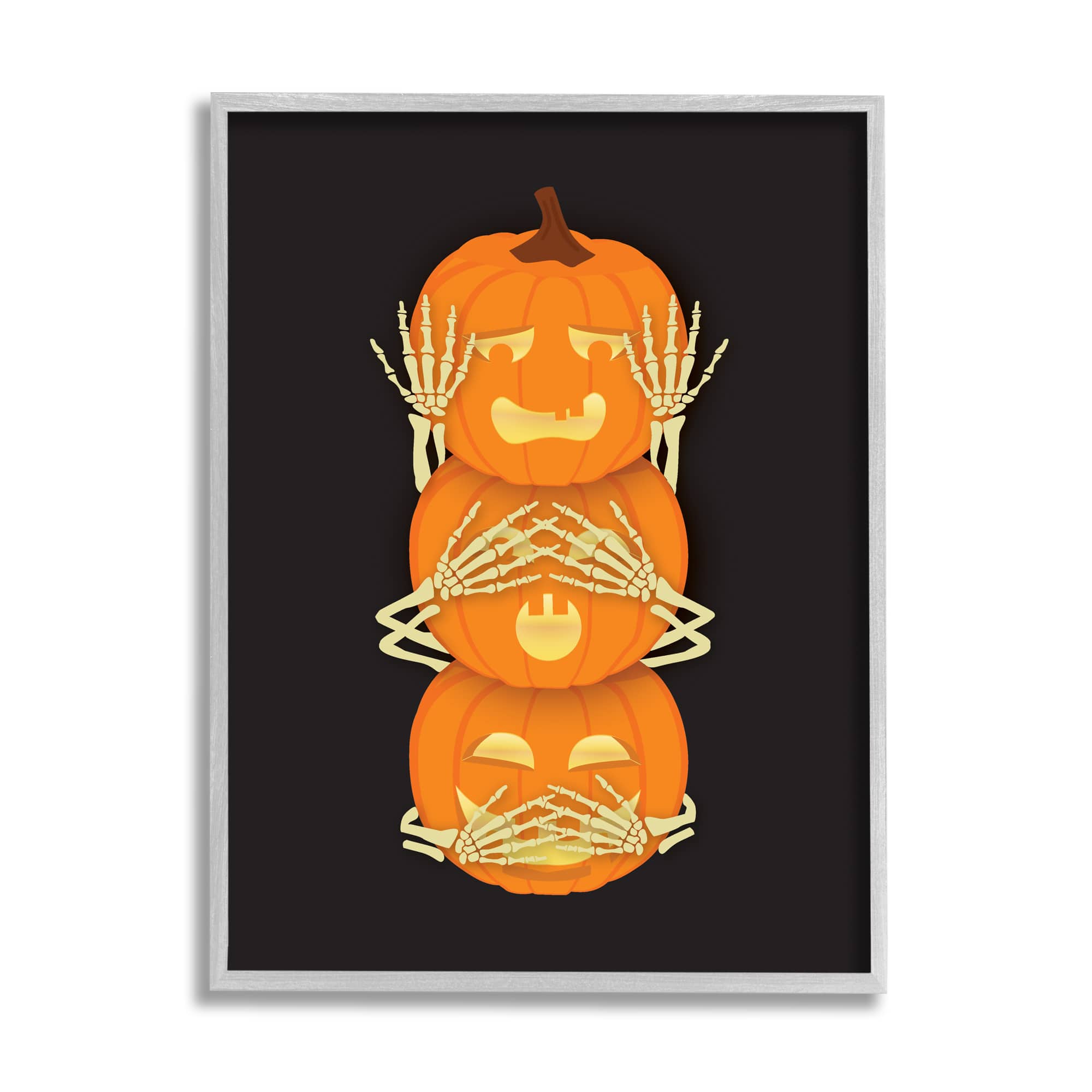 Stupell Industries Hear See Speak No Evil Pumpkins Framed Giclee Art