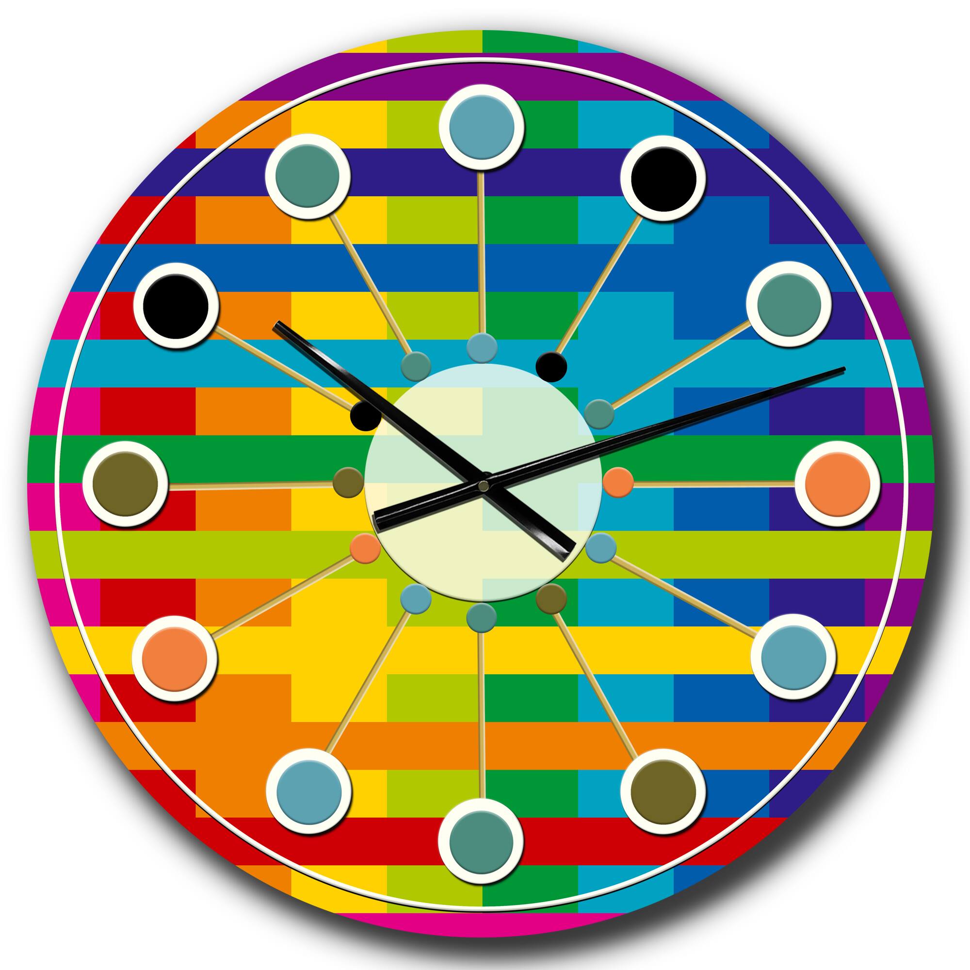 Designart 'Rainbow Colors Simple Geometric Pattern. Mid-Century Modern Wall Clock
