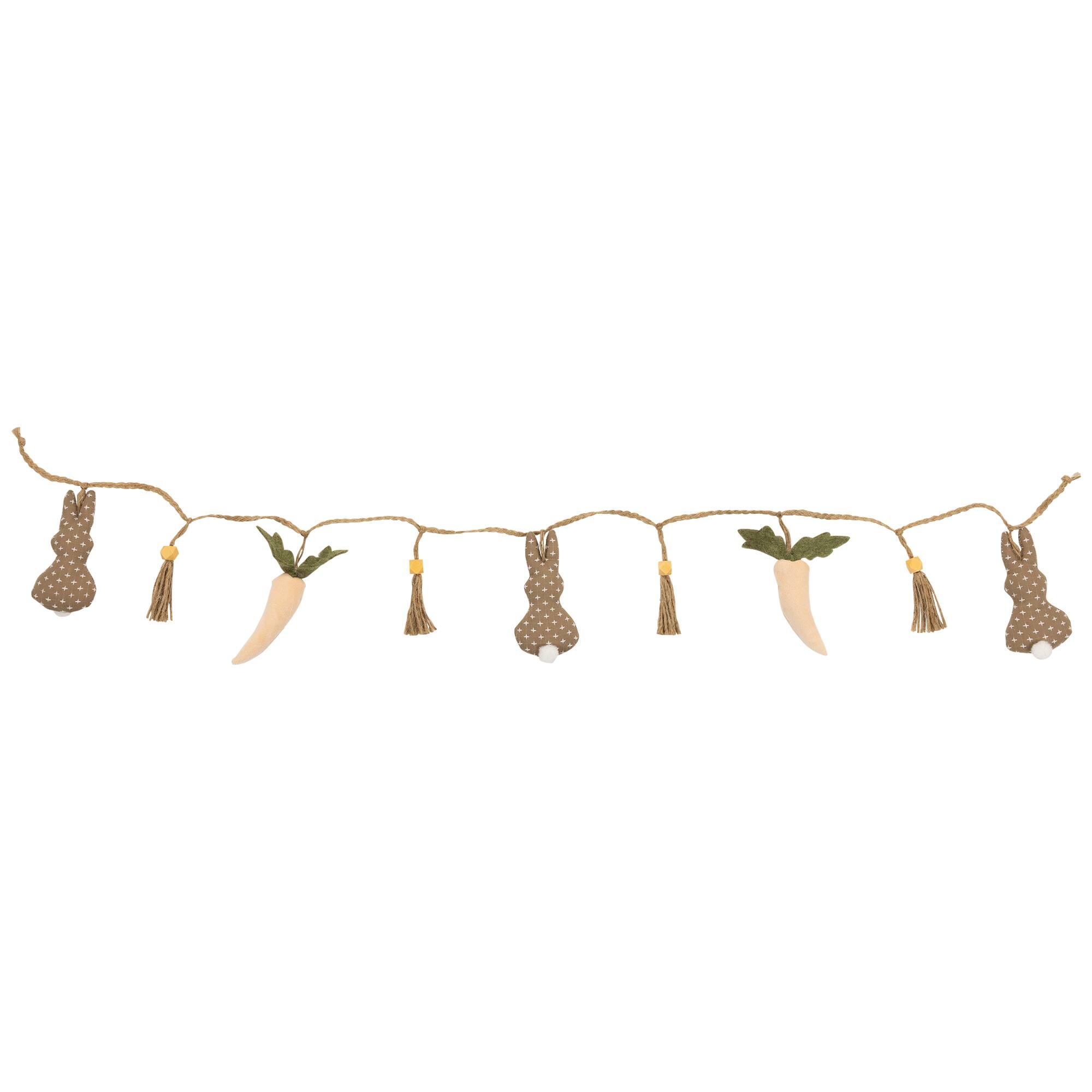4ft. Beige &#x26; White Carrot &#x26; Plush Easter Bunny Garland