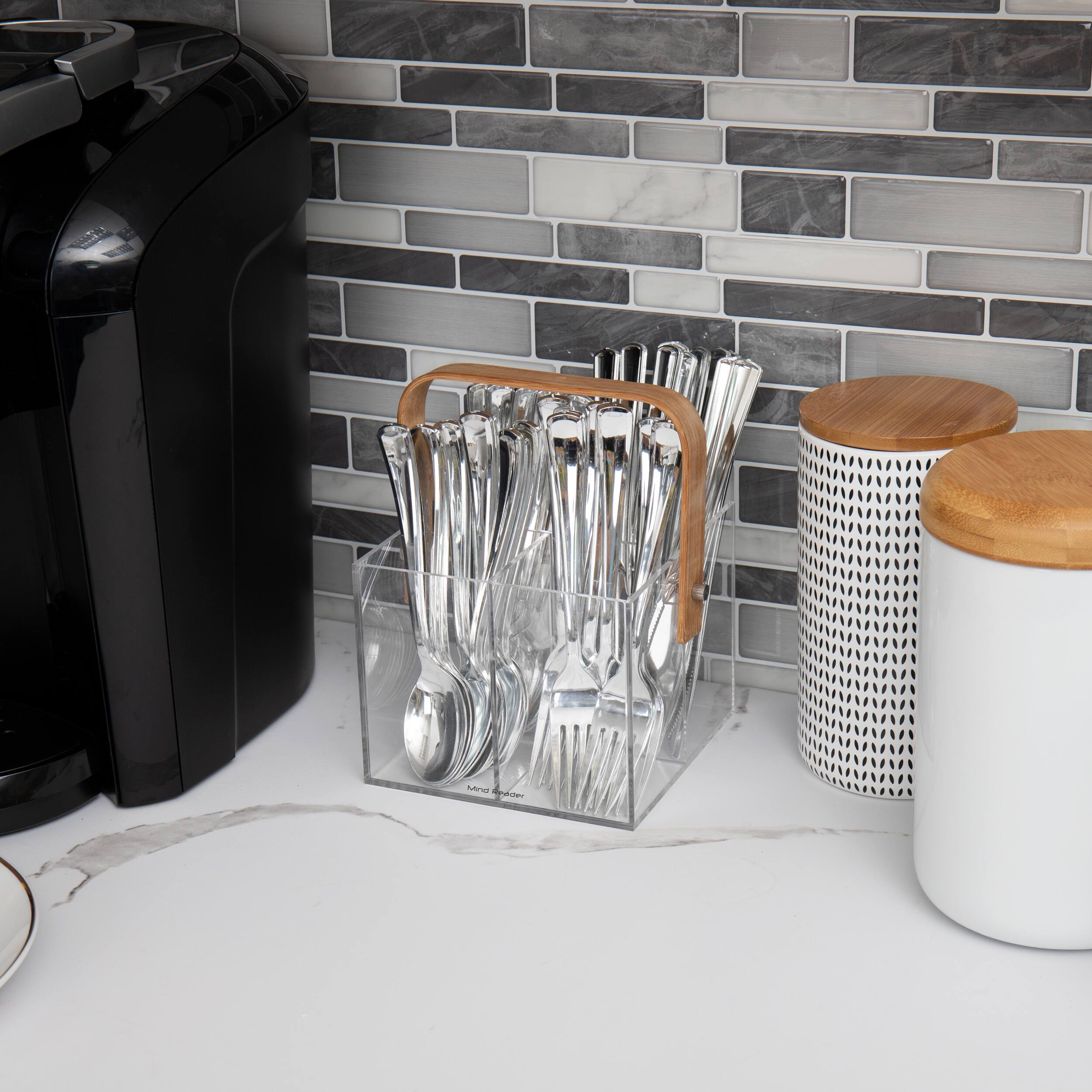 Mind Reader Modern Collection 4-Compartment Rayon from Bamboo and Acrylic Utensil Caddy