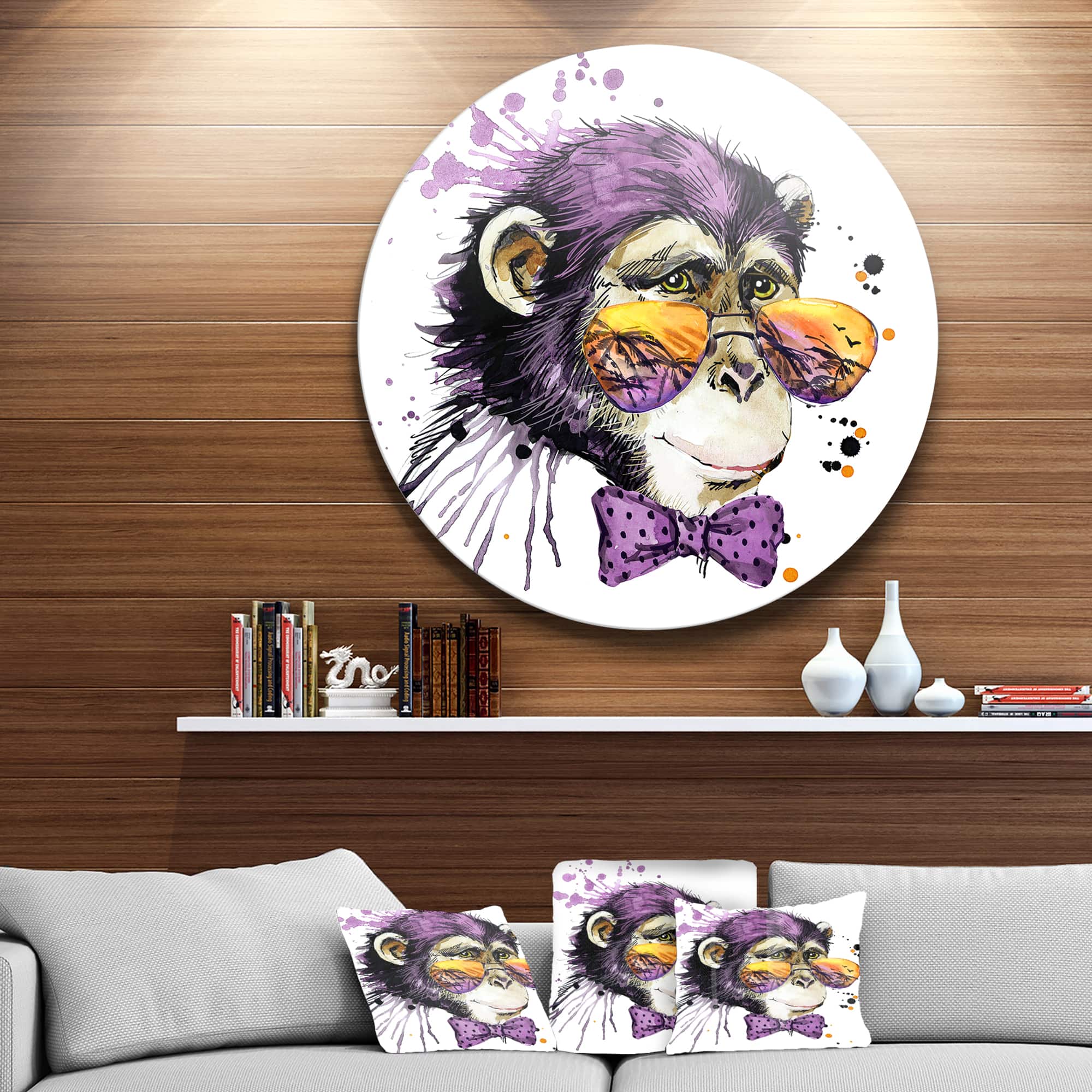 Designart - Cool Monkey&#x27; Animal Kids Metal Circle Wall Arts