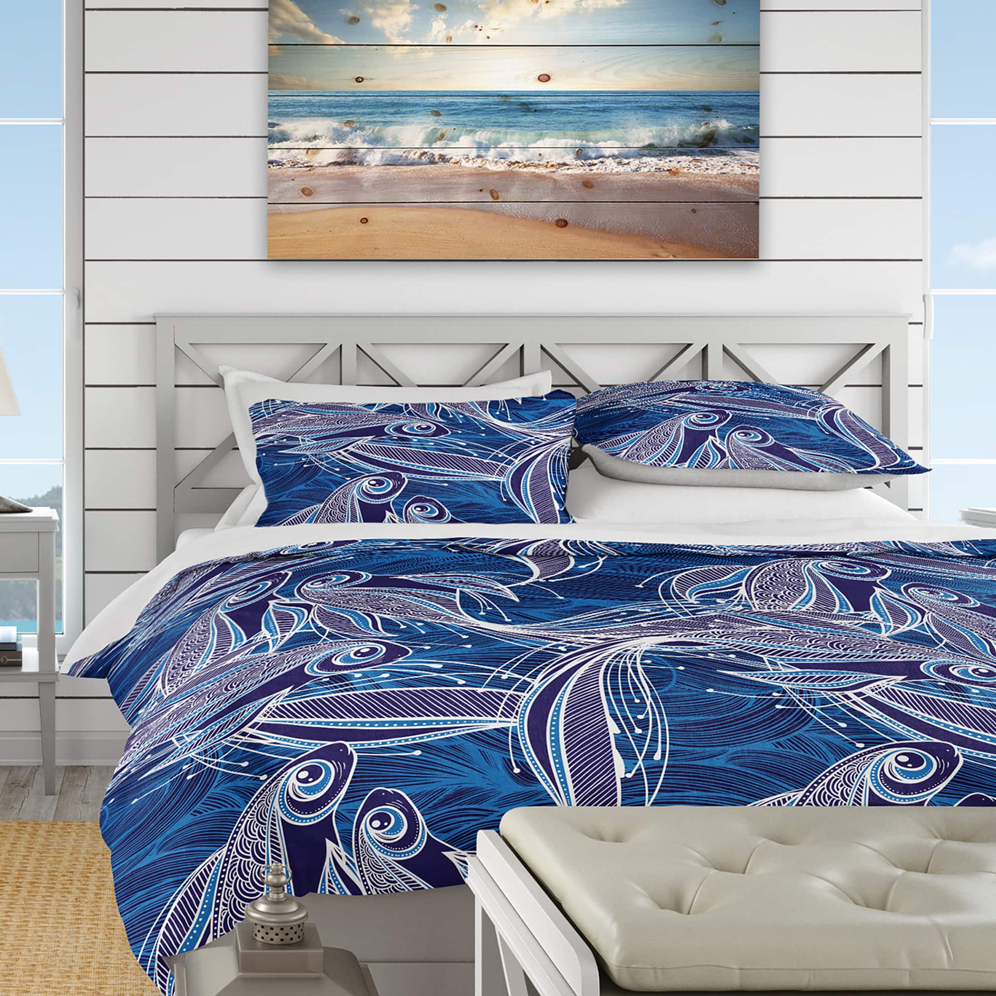 Designart &#x27;Blue Pattern with Fantastic Fishes&#x27; Nautical &#x26; Coastal Bedding Set - Duvet Cover &#x26; Shams