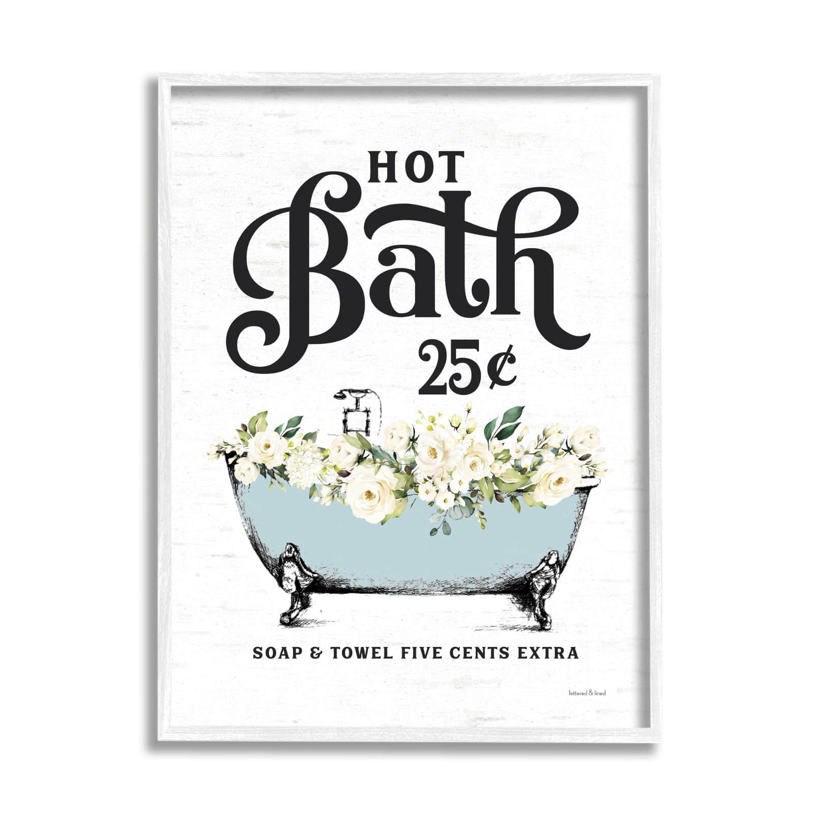 Stupell Industries Hot Bath Vintage Advertisement White Floral Blue Tub Framed Wall Art