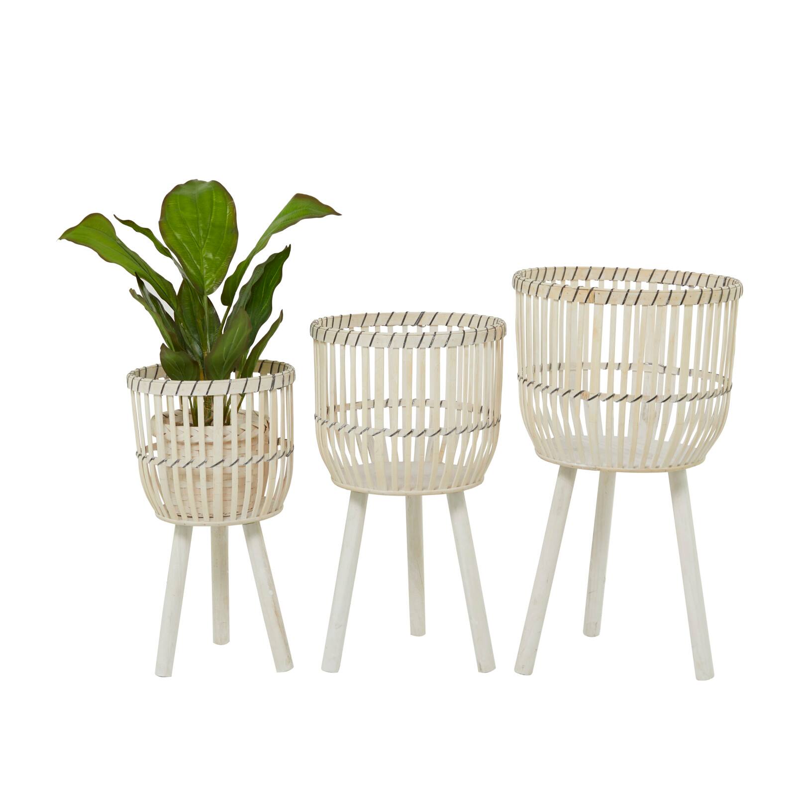 White Bamboo Bohemian Planter, Set of 3" 26", 23", 20"