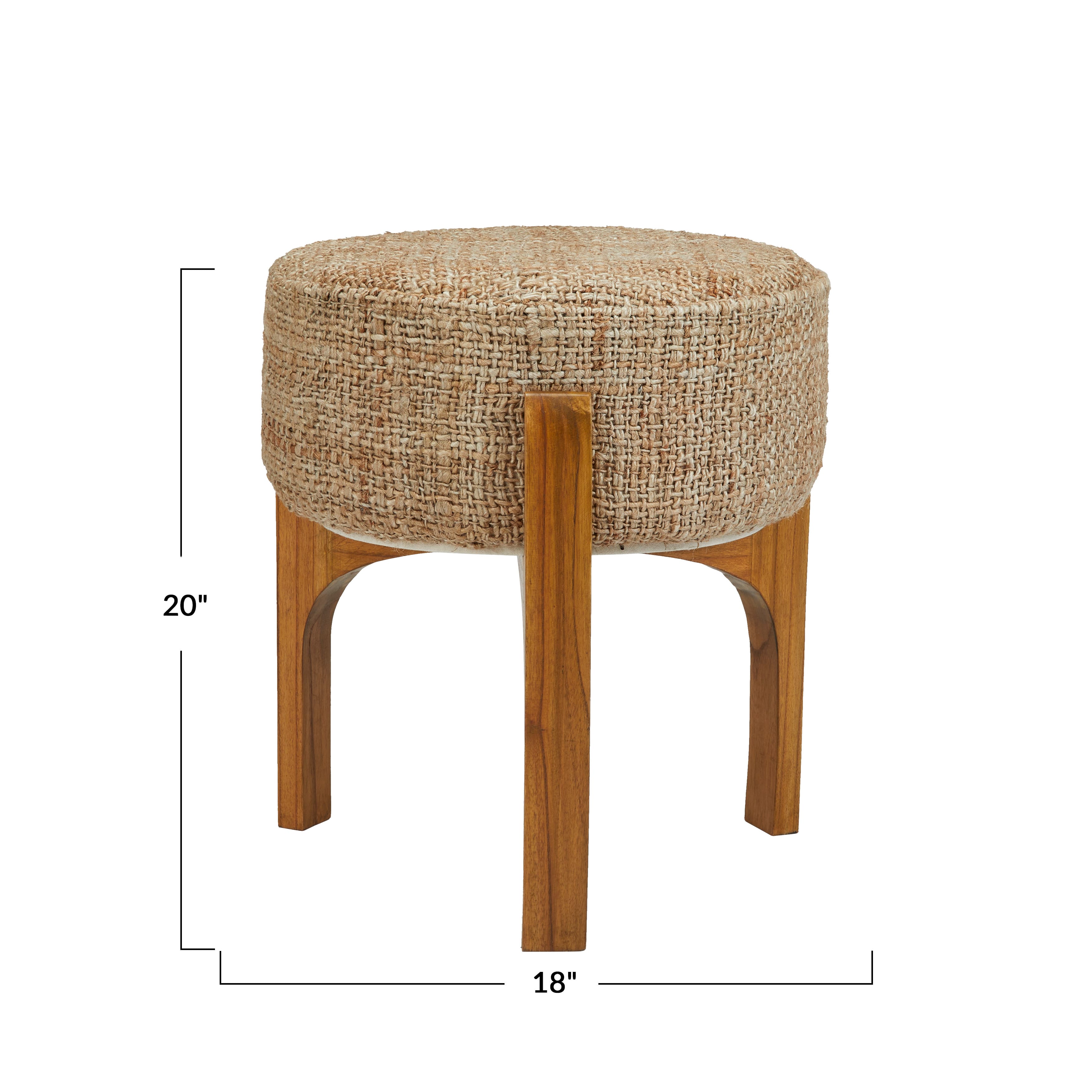 20&#x22; Natural Bohemian Jute Stool with Wood Legs