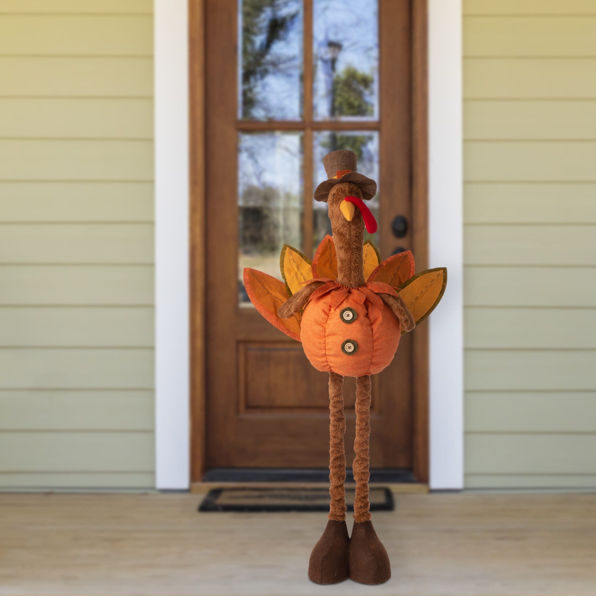 Glitzhome® Lighted Fabric Turkey Standing Décor with Telescoping Legs & Timer