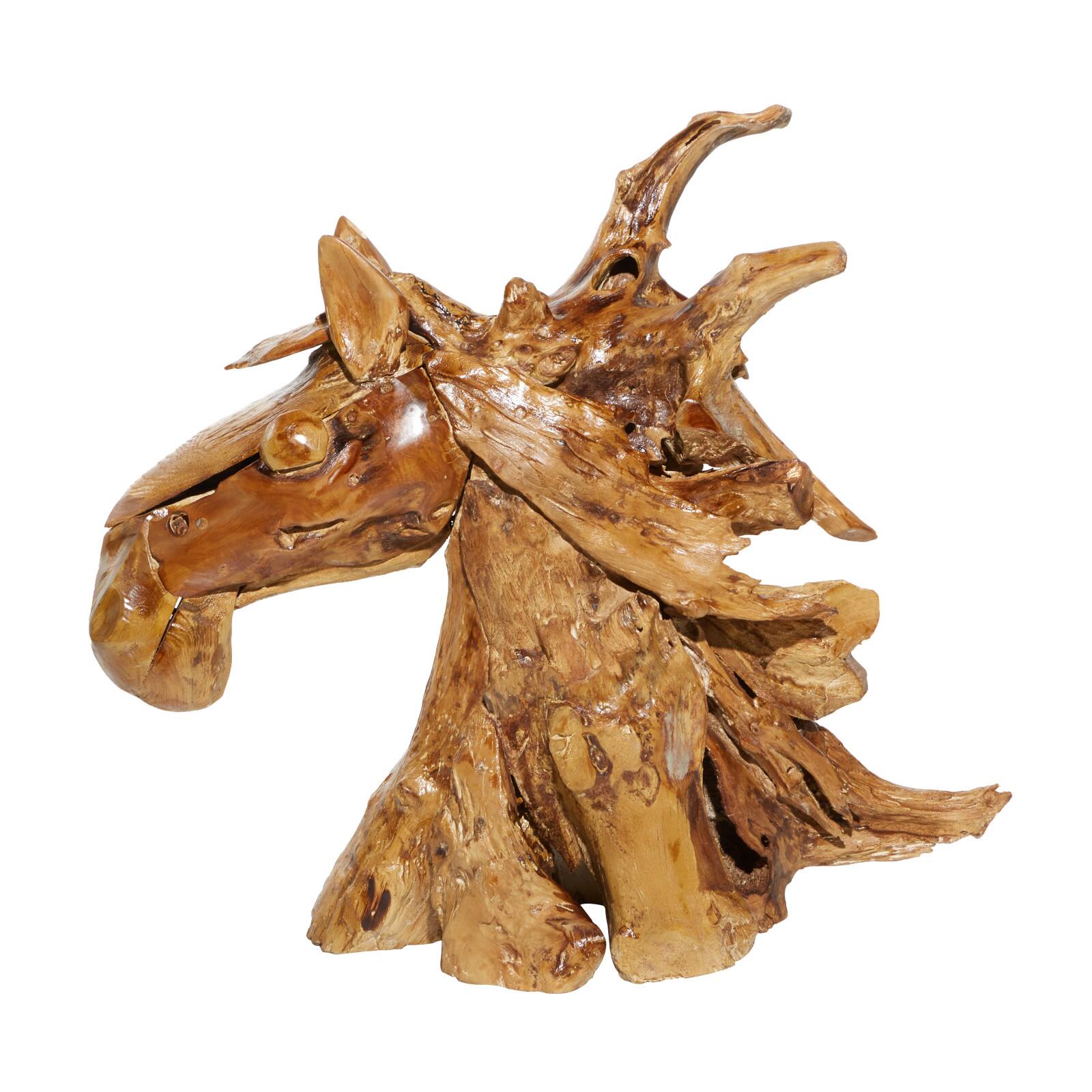 Brown Teak Wood Natural Horse Sculpture 23&#x22; x 25&#x22; x 10&#x22;