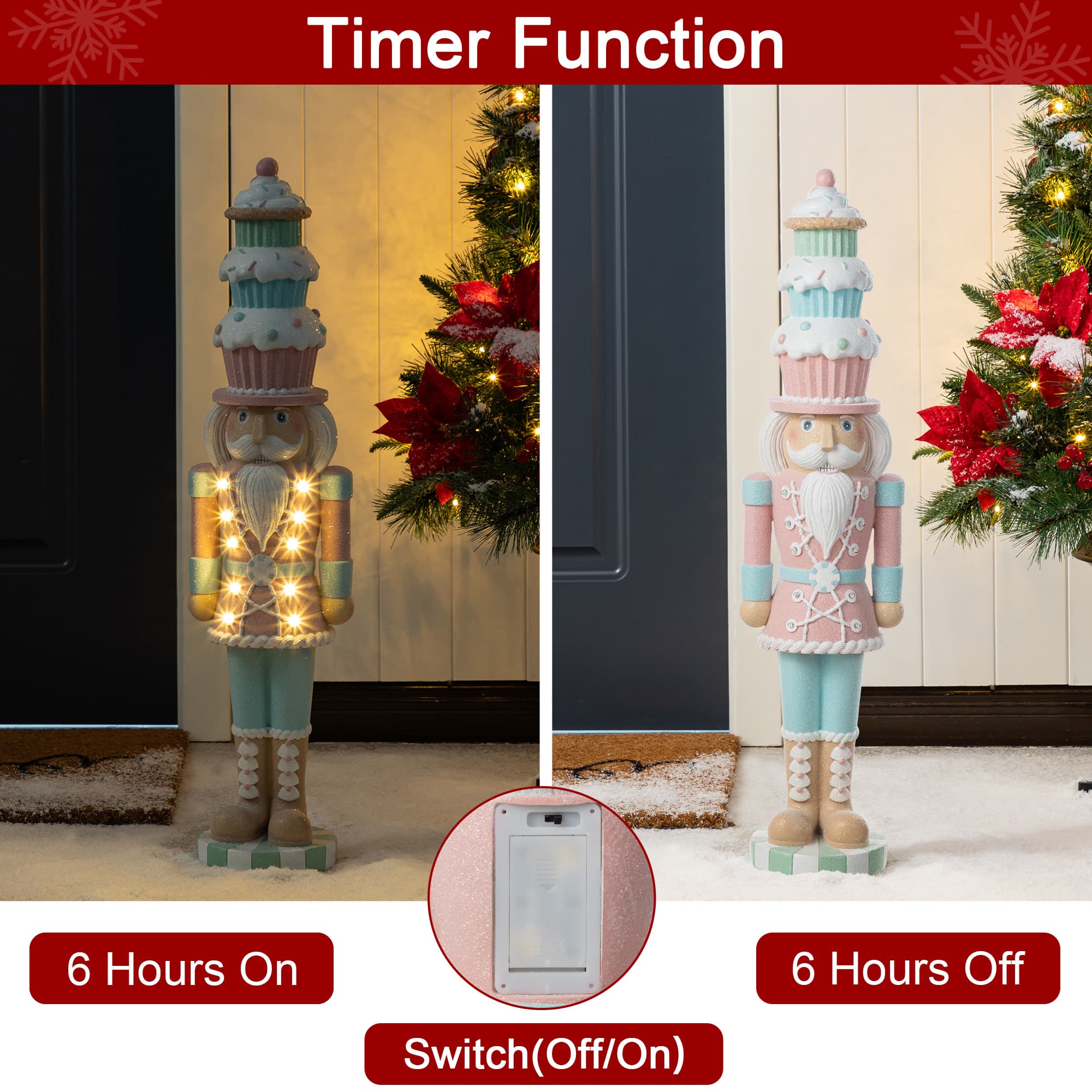 Glitzhome&#xAE; 28&#x22; Lighted Resin Christmas Cupcake Nutcracker Porch Decor with Timer