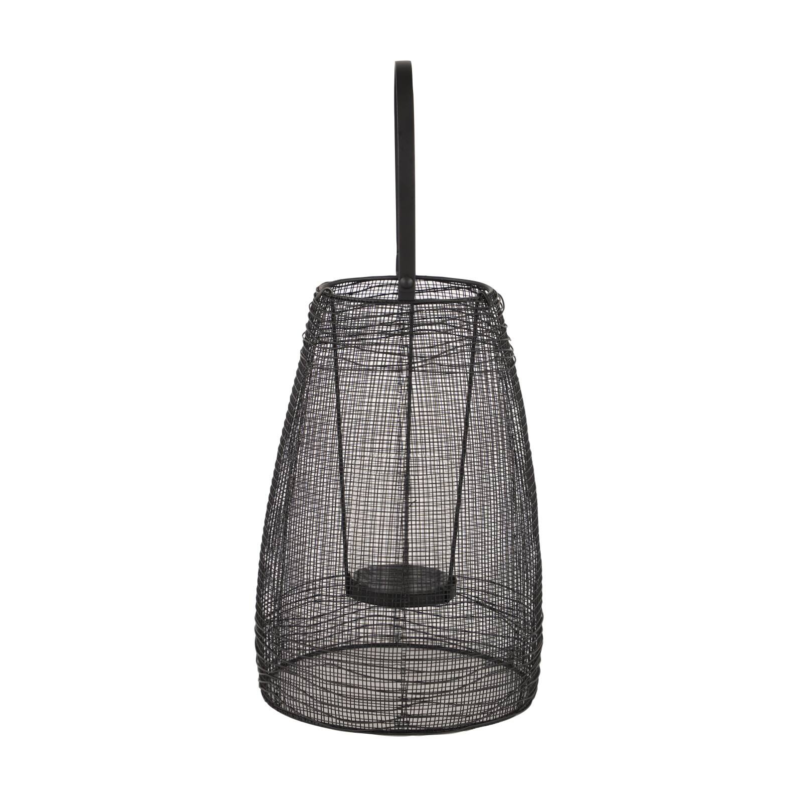 Black Iron Modern Candle Holder Lantern, 13&#x22; x 8&#x22; x 8&#x22;