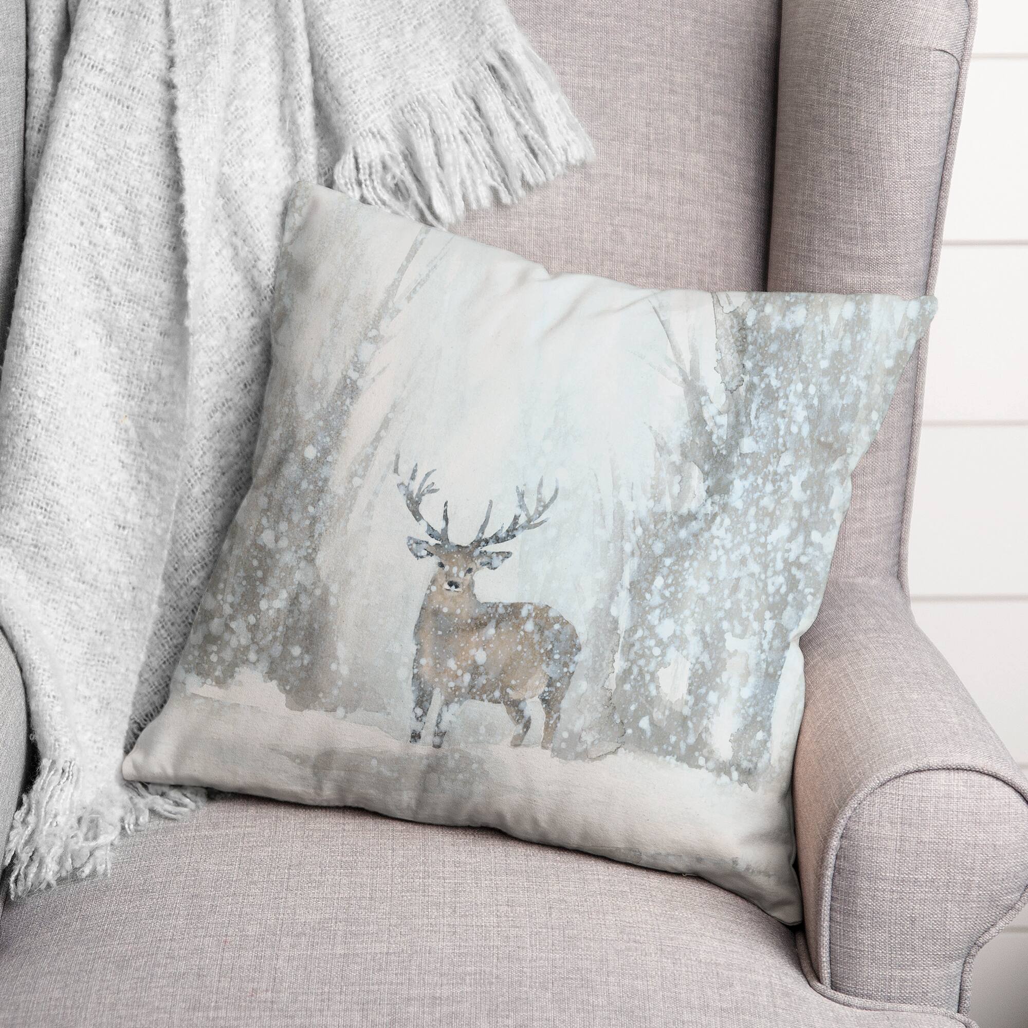 Deer In Winter 18x18 Throw Pillow