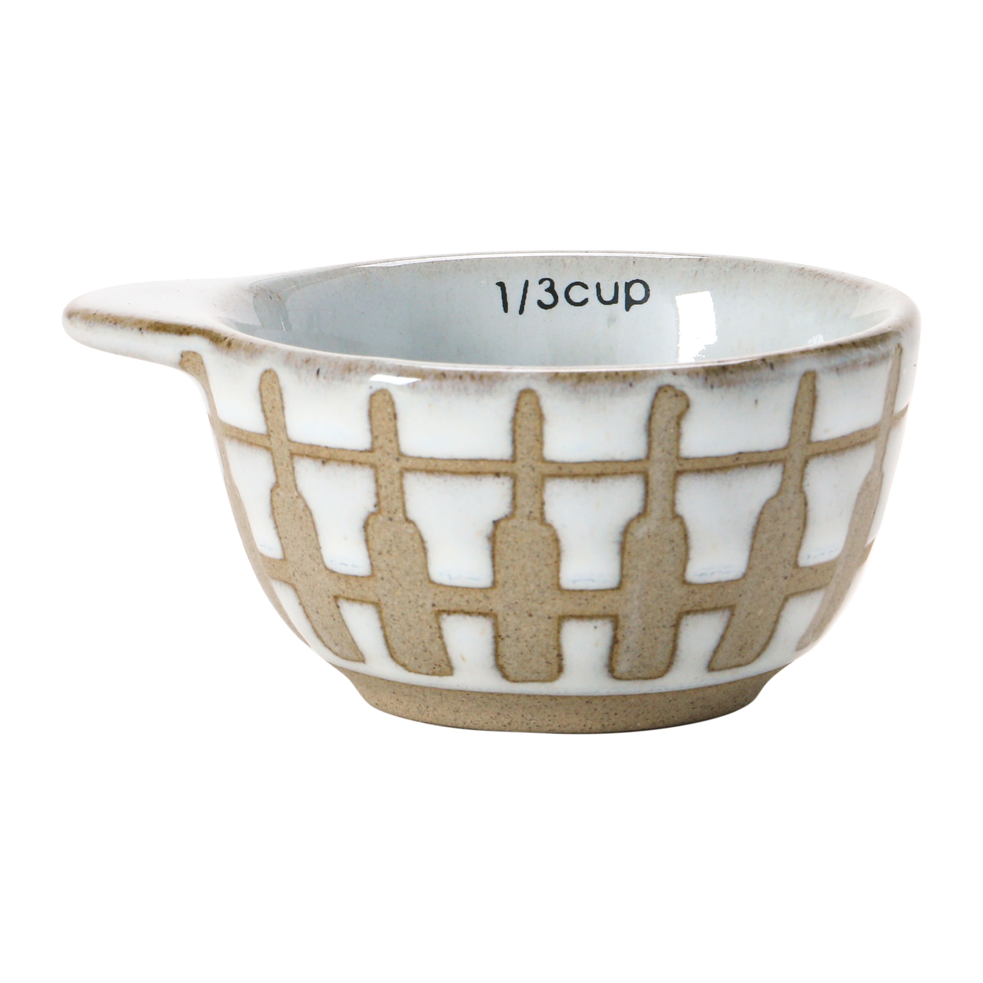 White &#x26; Tan Stoneware Measuring Cups with Wax Relief Pattern, 4ct.