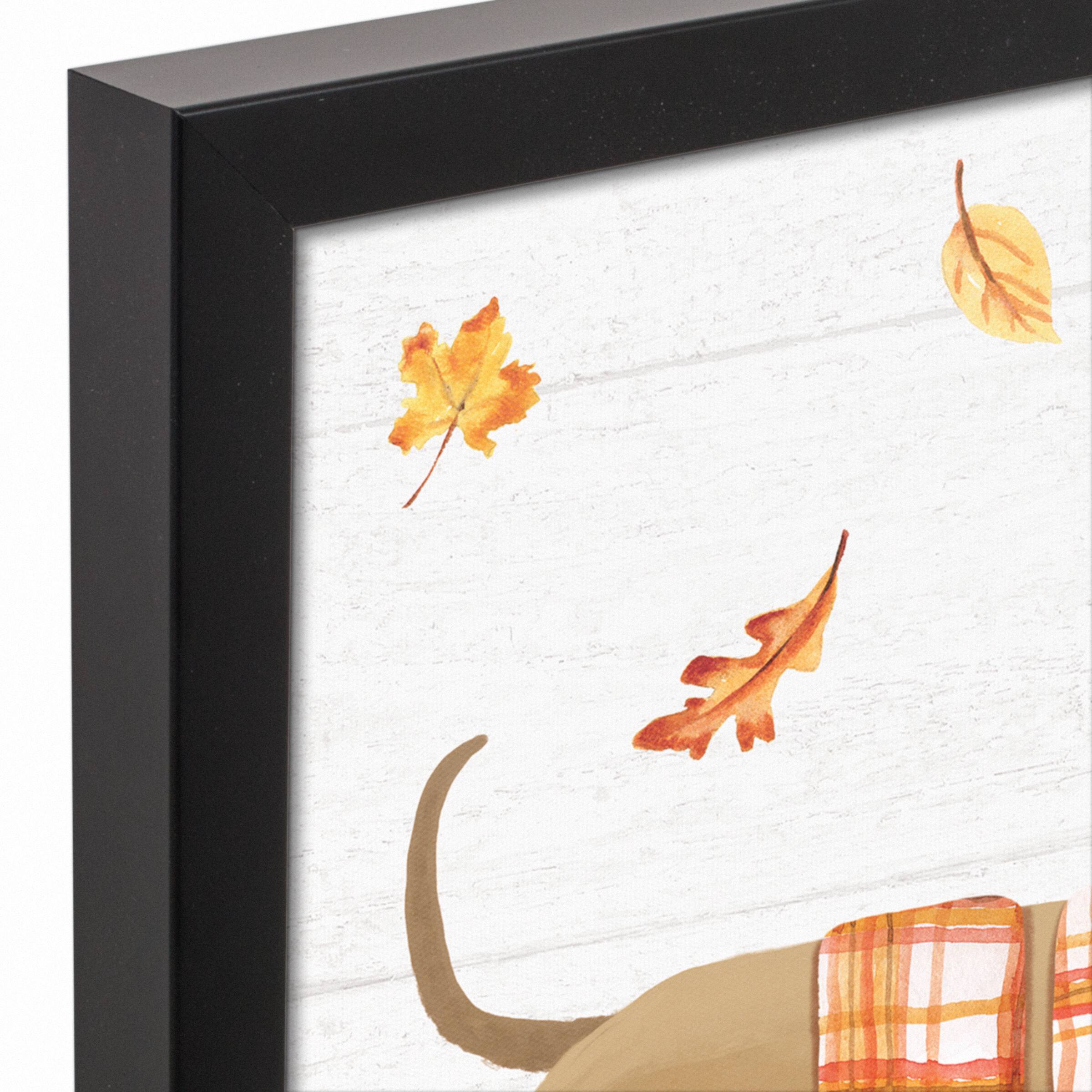 Plaid Scarf Weenie Dog Wrap 19.73&#x22;  x13.73&#x22; Black Framed Canvas