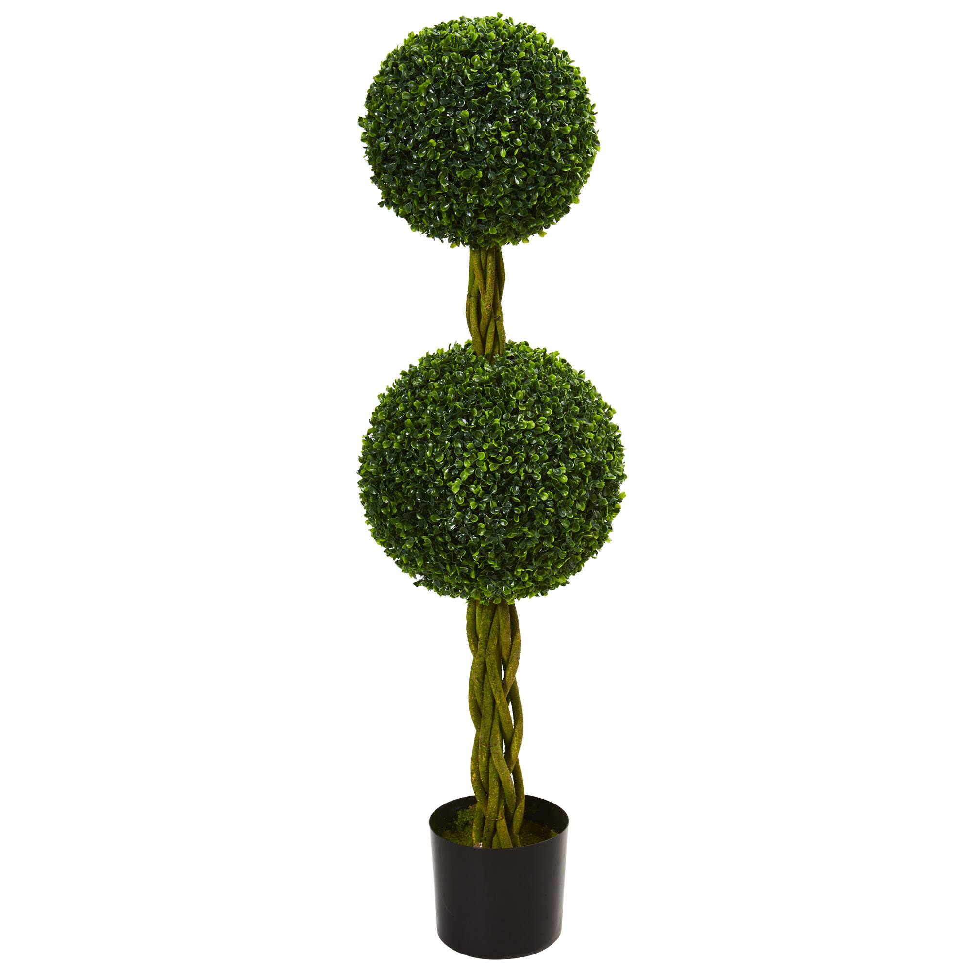 4ft. Potted Boxwood Double Ball Topiary Tree with Woven Trunk