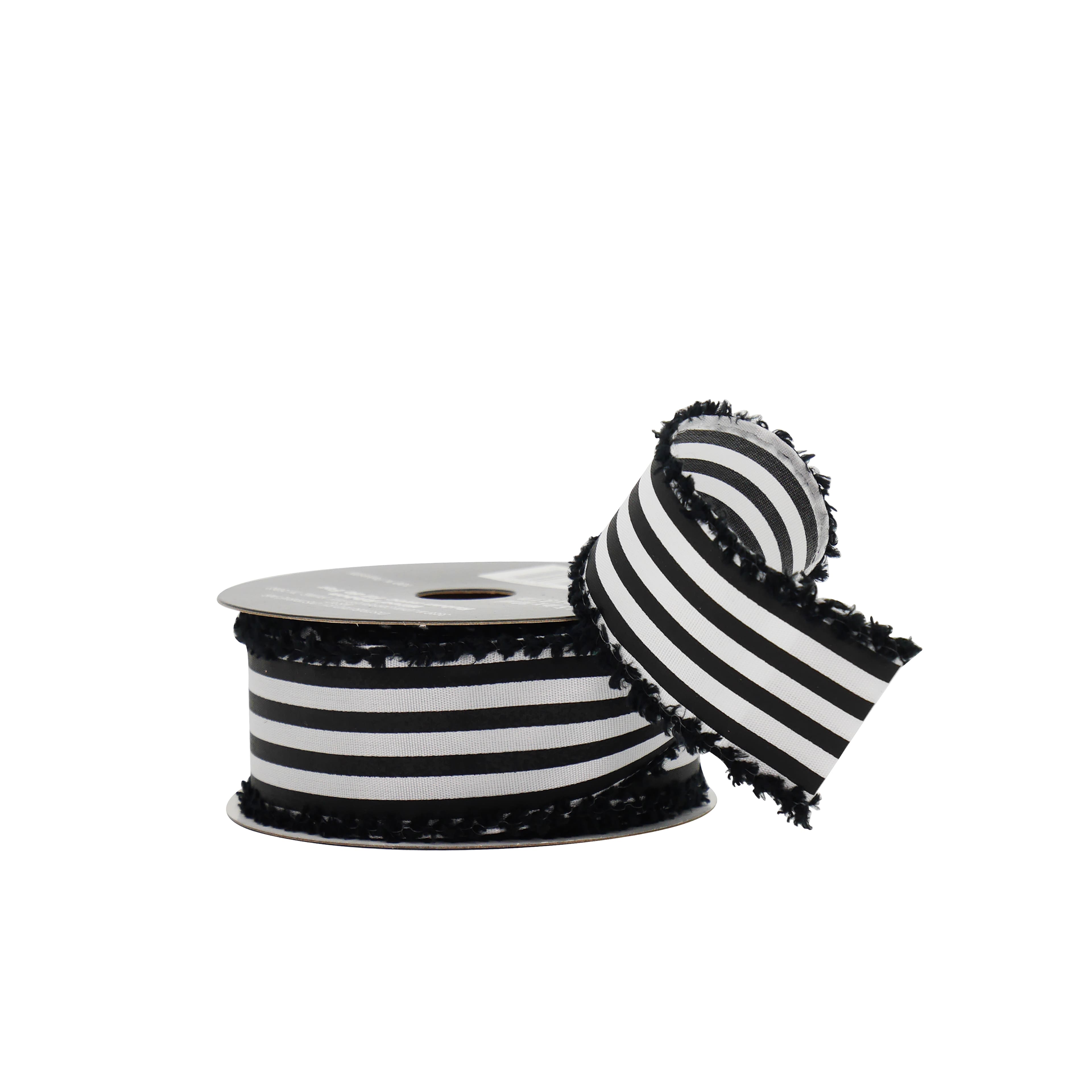 1.5&#x22; x 10yd. Black &#x26; White Striped Wired Grosgrain Ribbon by Celebrate It&#xAE; Halloween
