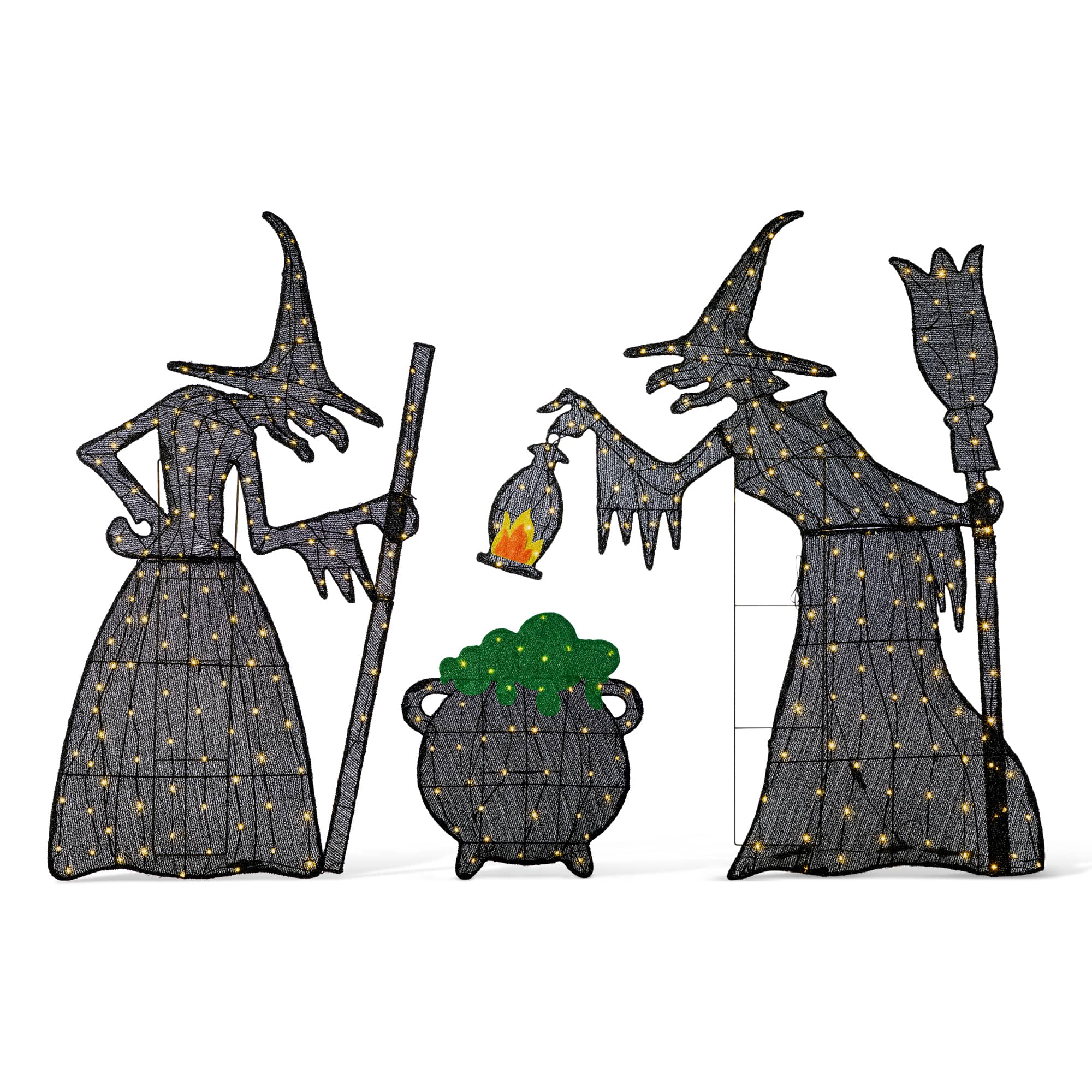 Glitzhome&#xAE; Set of 3 Lighted Halloween 2.5D Witches with Cauldron Outdoor Decor