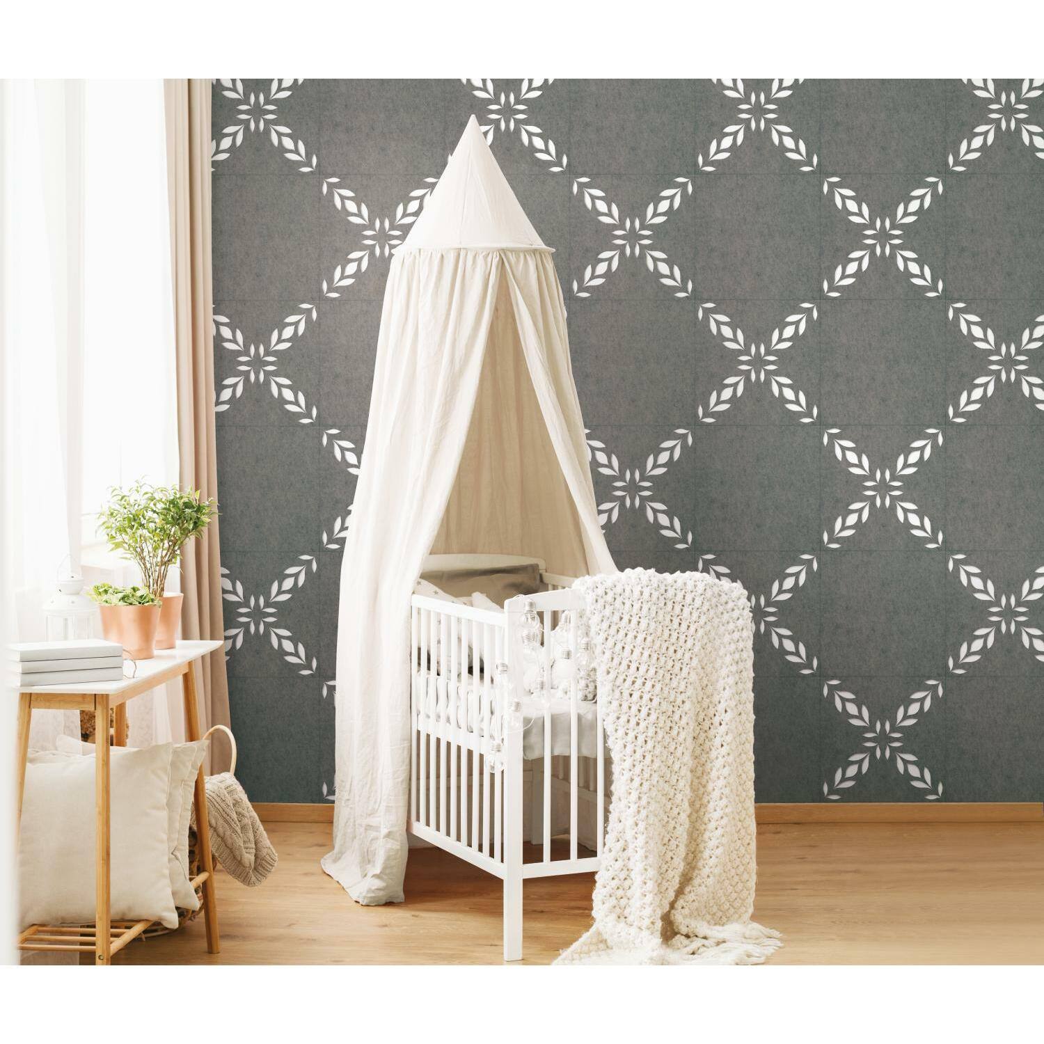 Rommates Gray Botanical Trellis Acoustical Peel &#x26; Stick Tiles