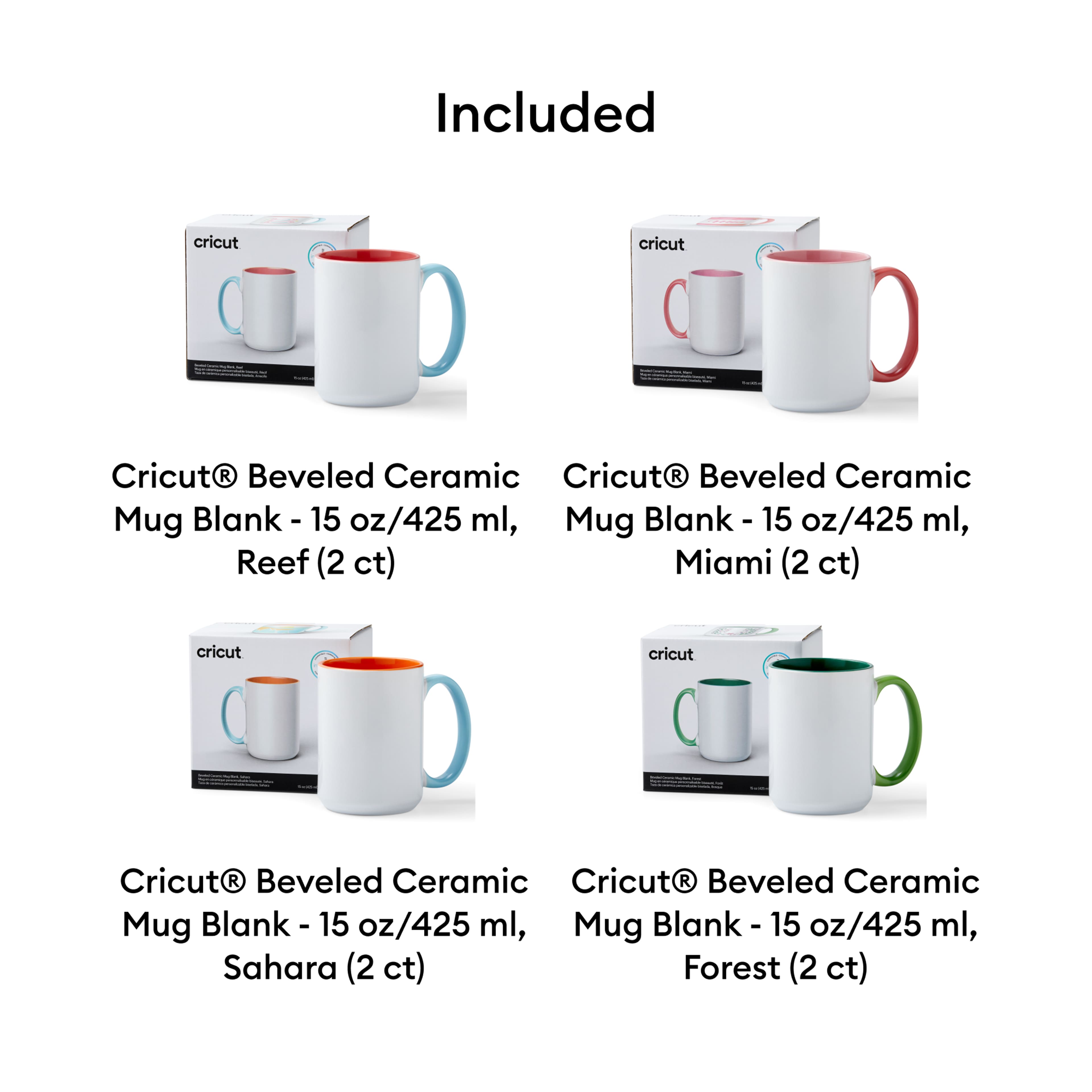 Cricut&#xAE; 15oz. Color-Pop Beveled Ceramic Mug Blank Bundle