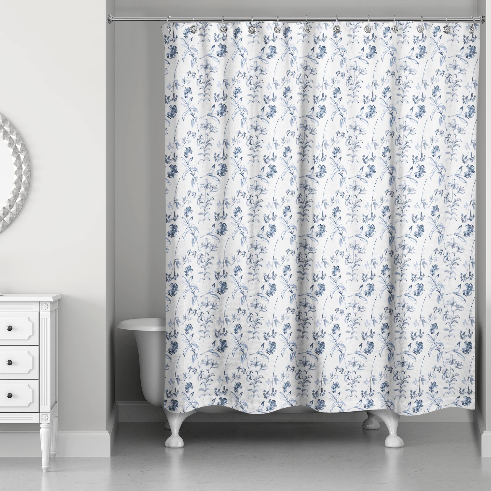 Blue Floral Pattern 71&#x22; x 74&#x22; Shower Curtain