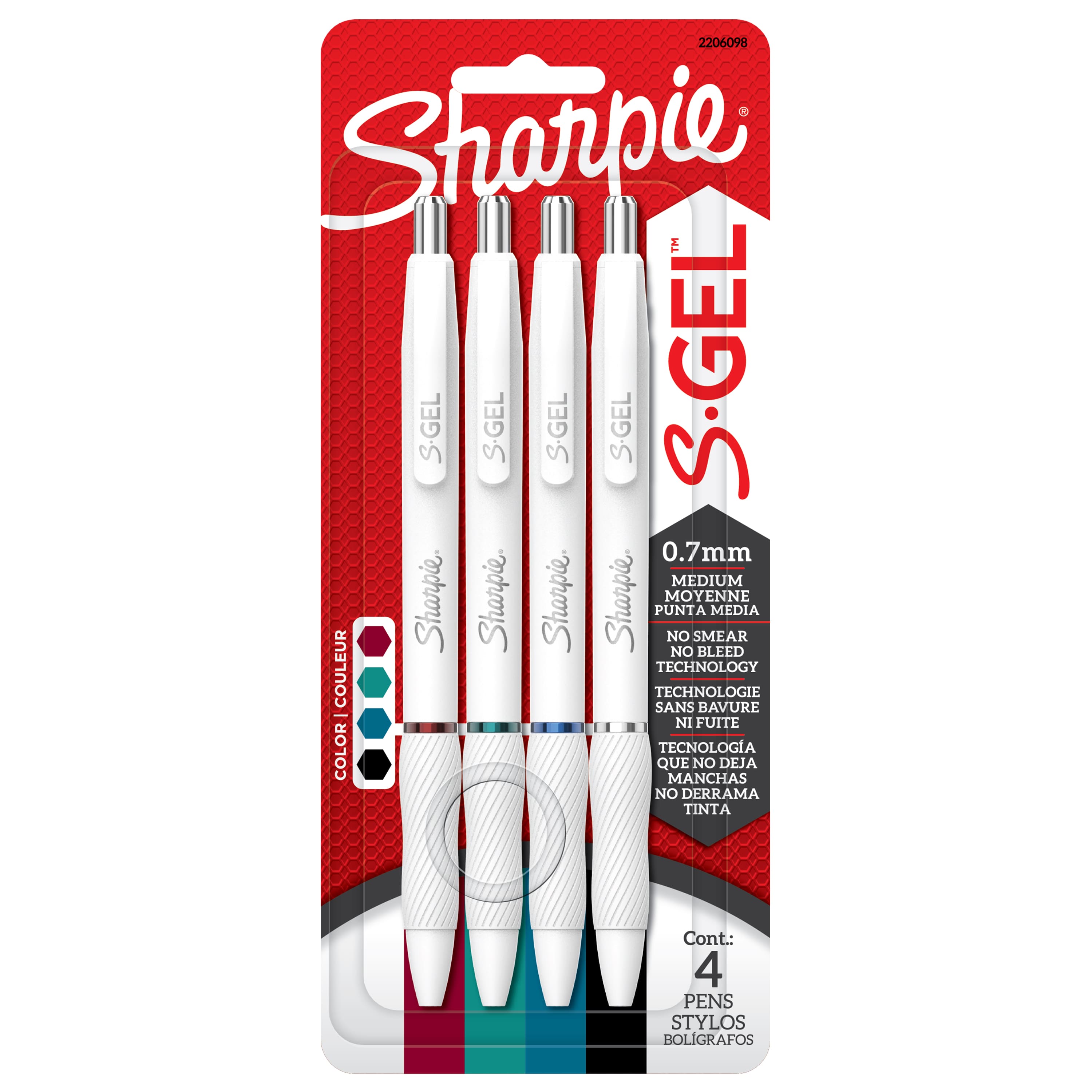 Sharpie® S-Gel™ 0.7mm Medium Point Classic Pens with White Fashion Barrel, 4ct.