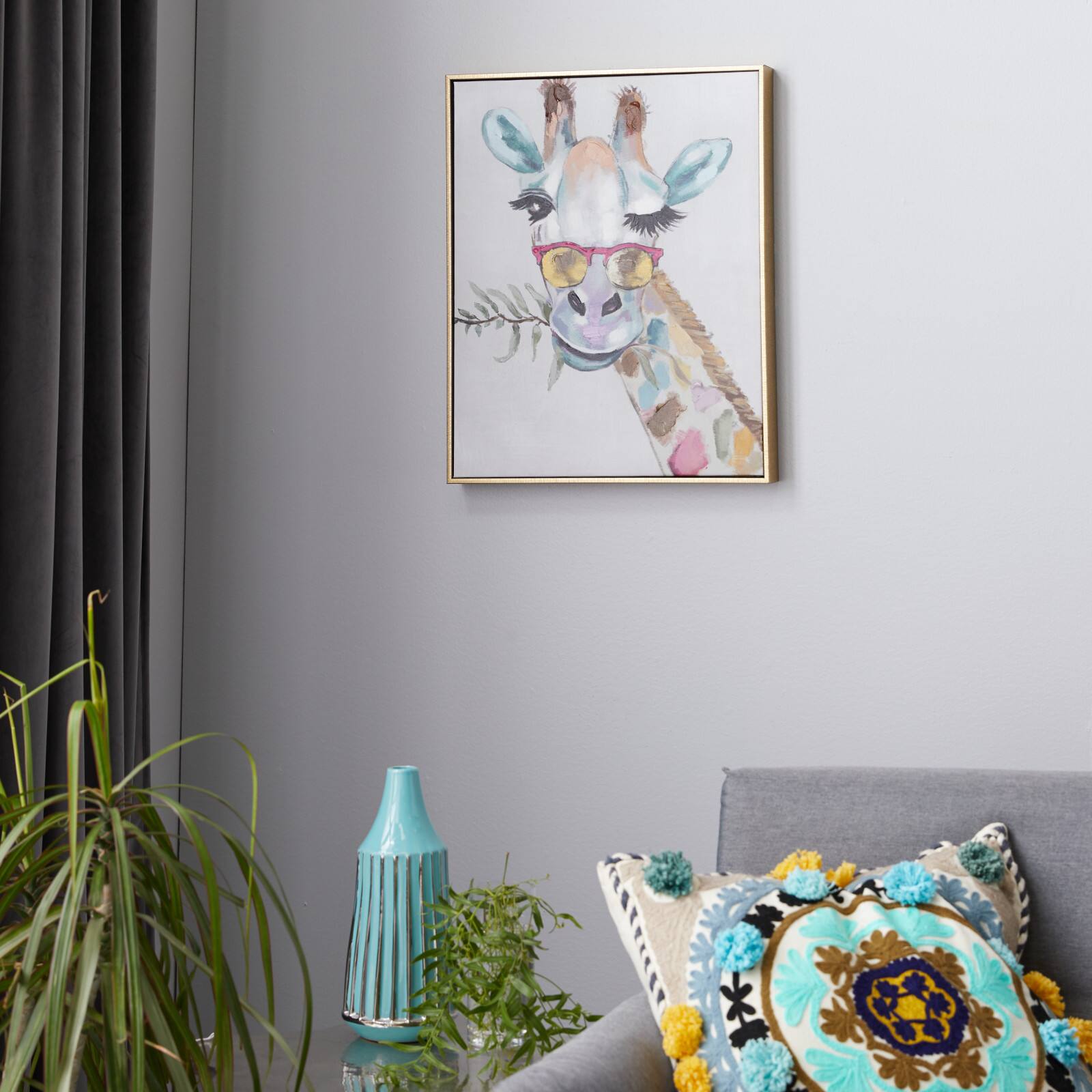 CosmoLiving by Cosmopolitan Multicolor Giraffe Framed Canvas Wall Art