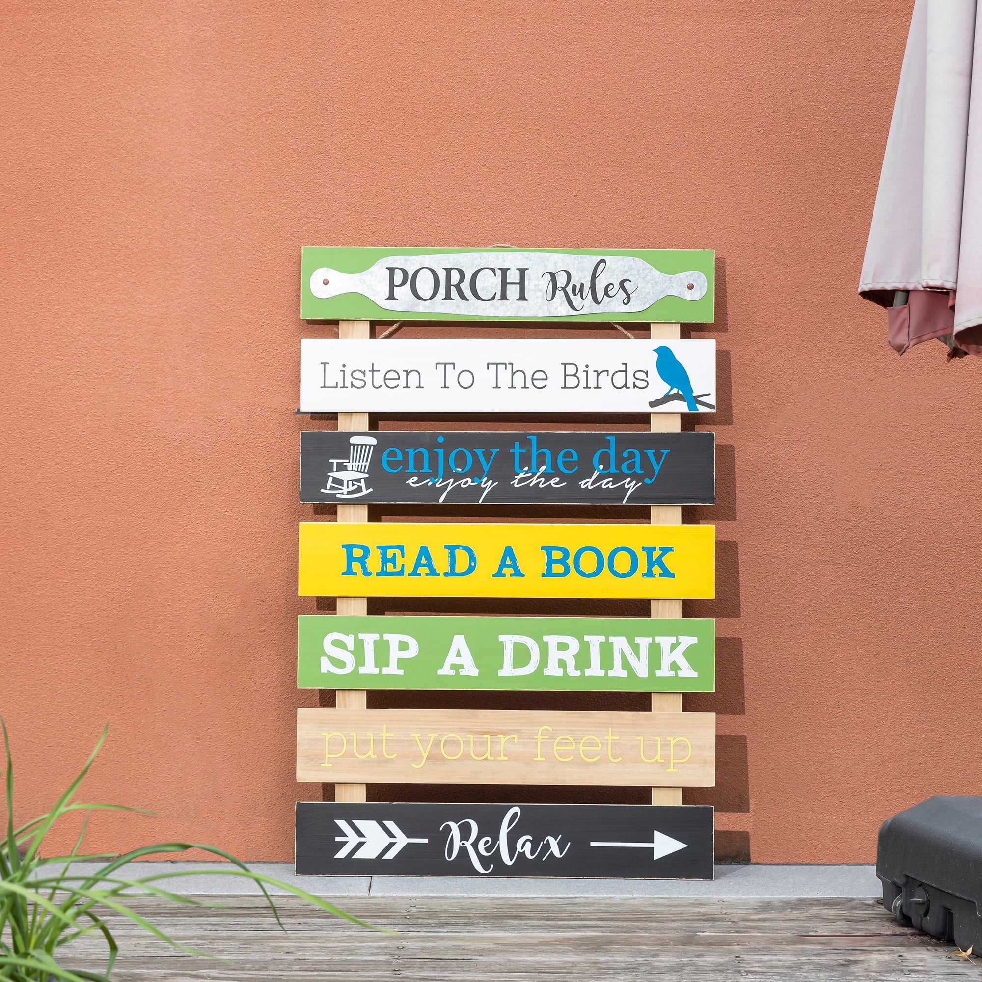 Glitzhome&#xAE; 36&#x22; Rustic Wooden Porch Rules Sign