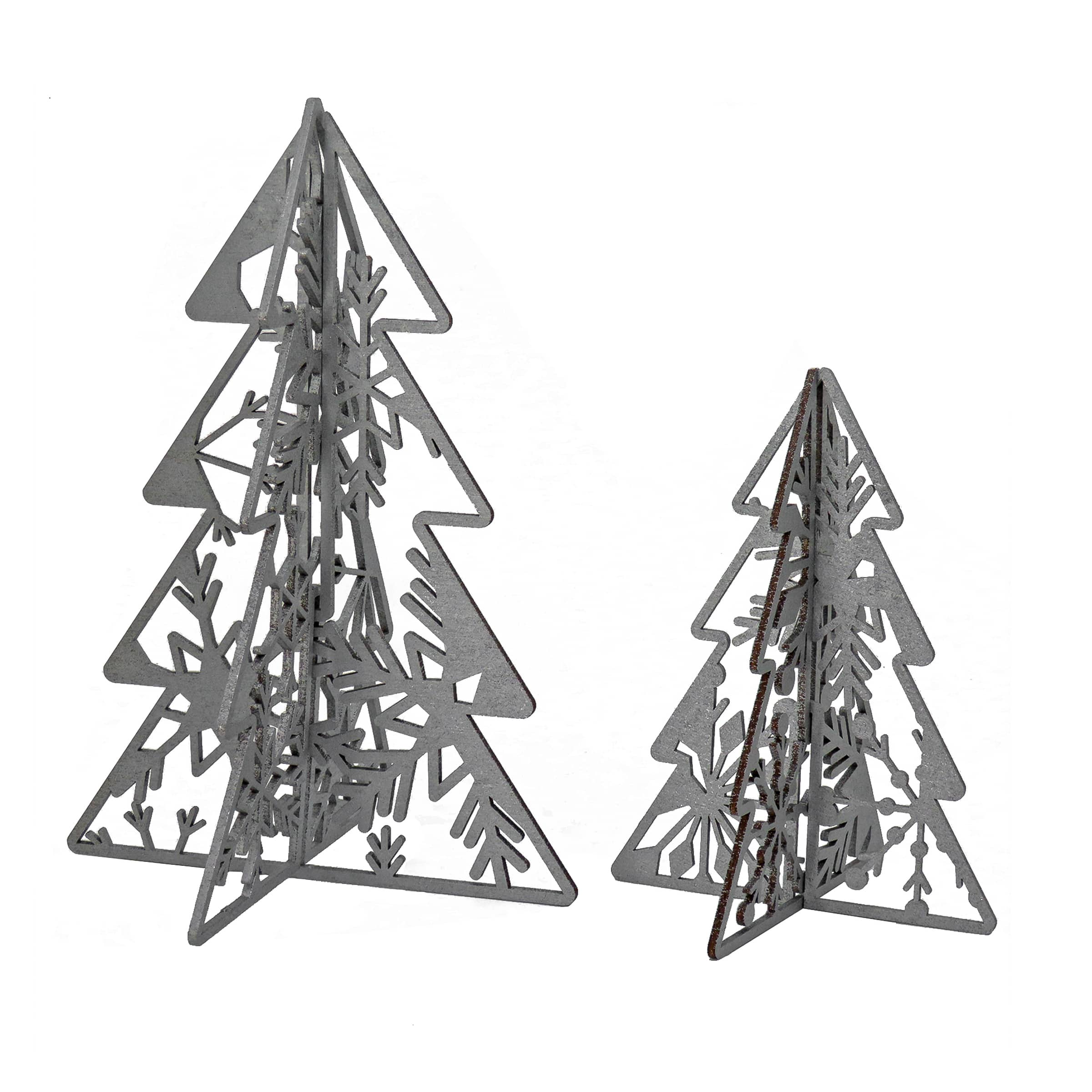 10" & 7" Silver Wood Christmas Trees Table Décor