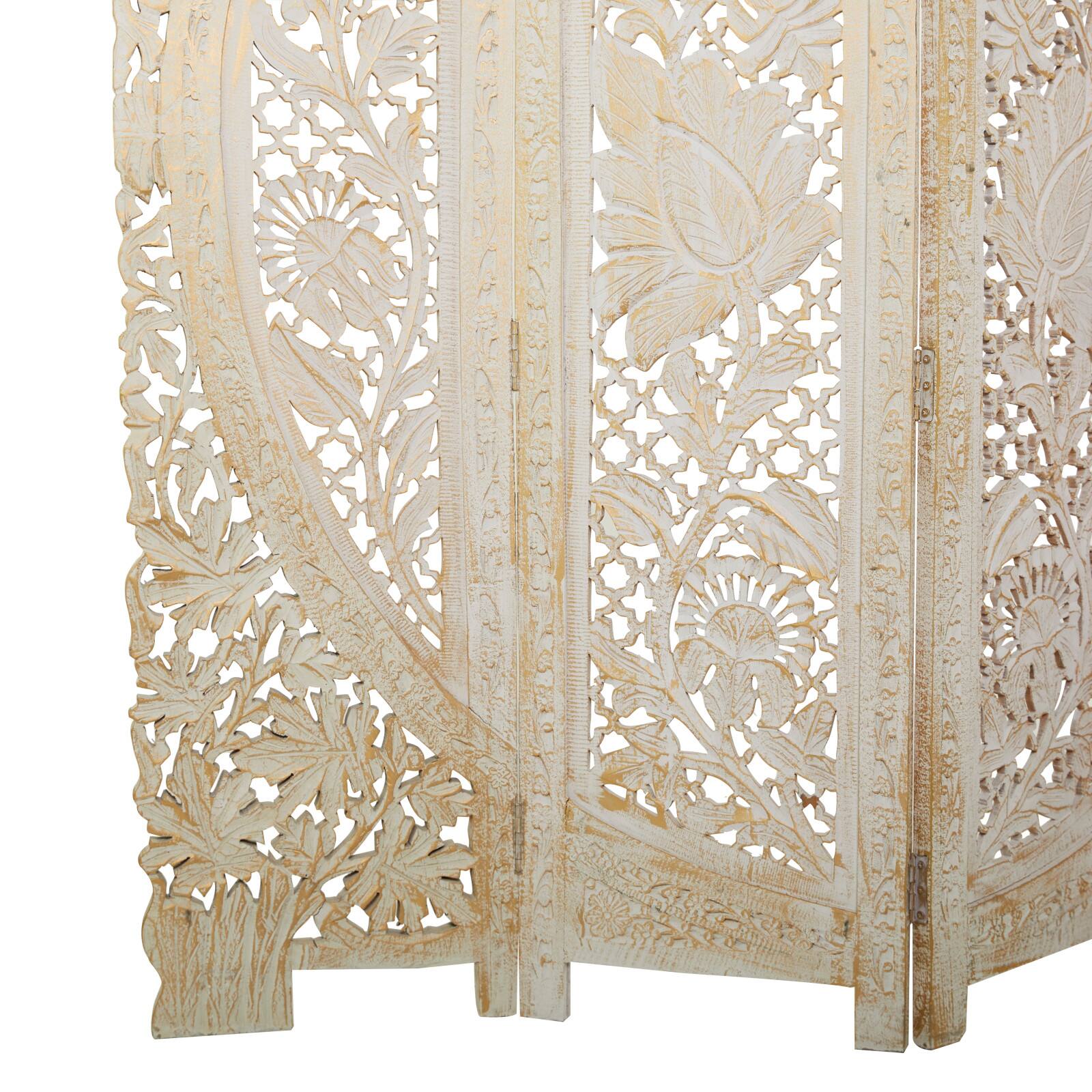 White Mango Wood Eclectic Room Divider Screen, 72 &#x22; x 60 &#x22; x 2 &#x22;