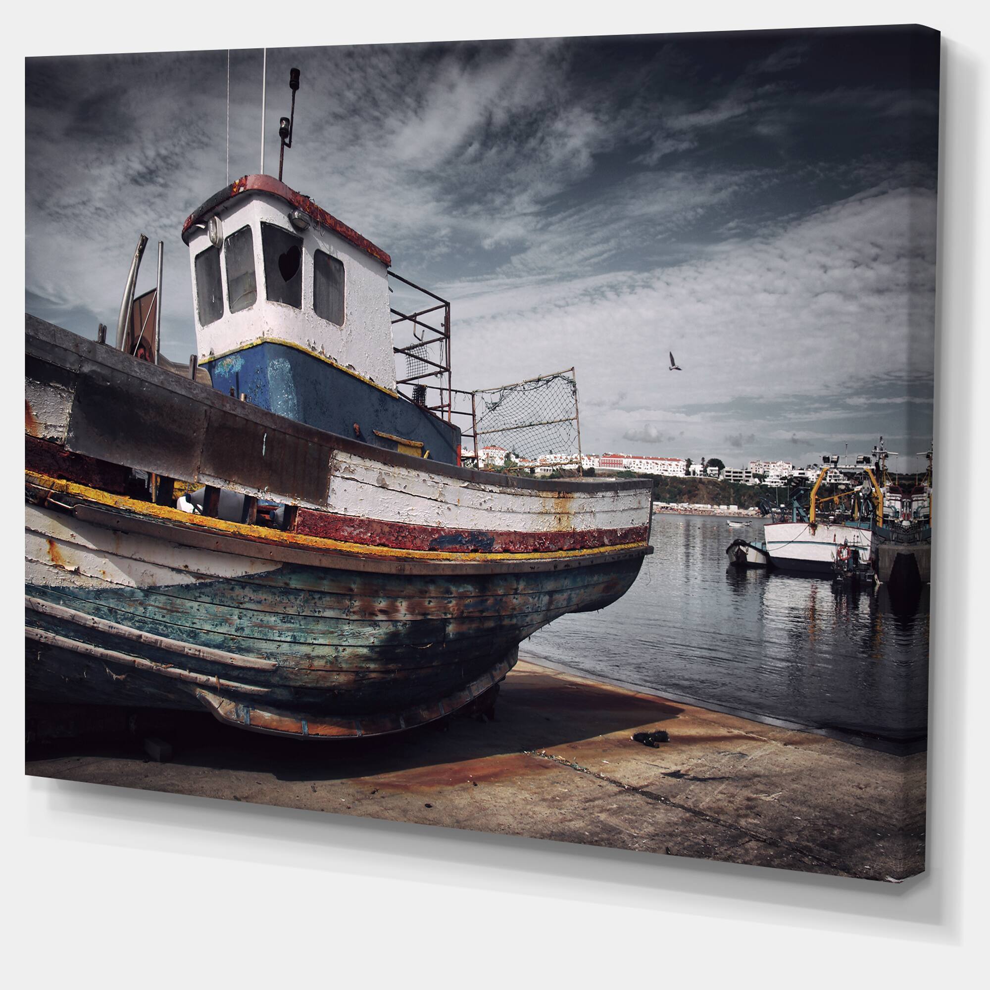 Designart - Old Fishing Boat - Boat Canvas Art Print